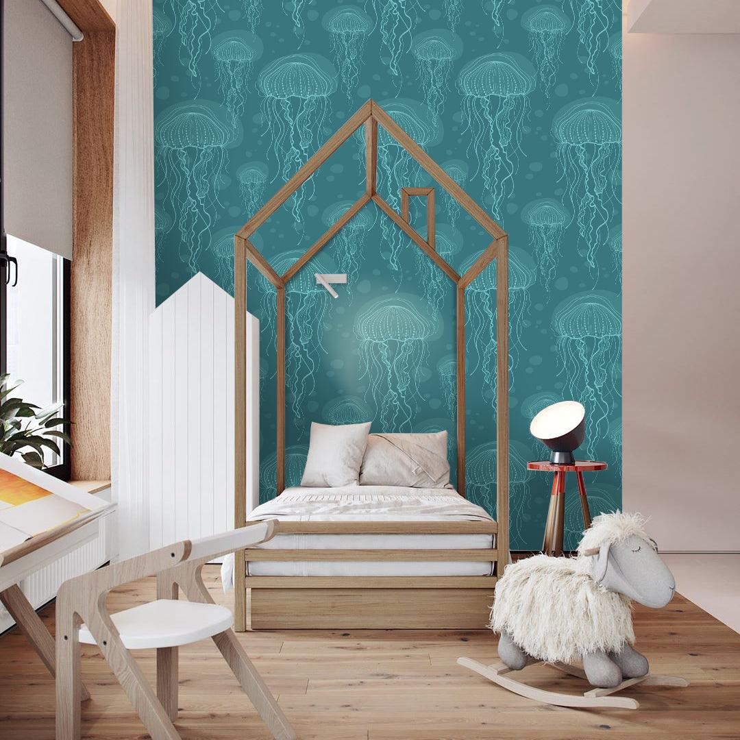 3D Dark Green Jellyfish Wall Mural Wallpaper 36- Jess Art Decoration