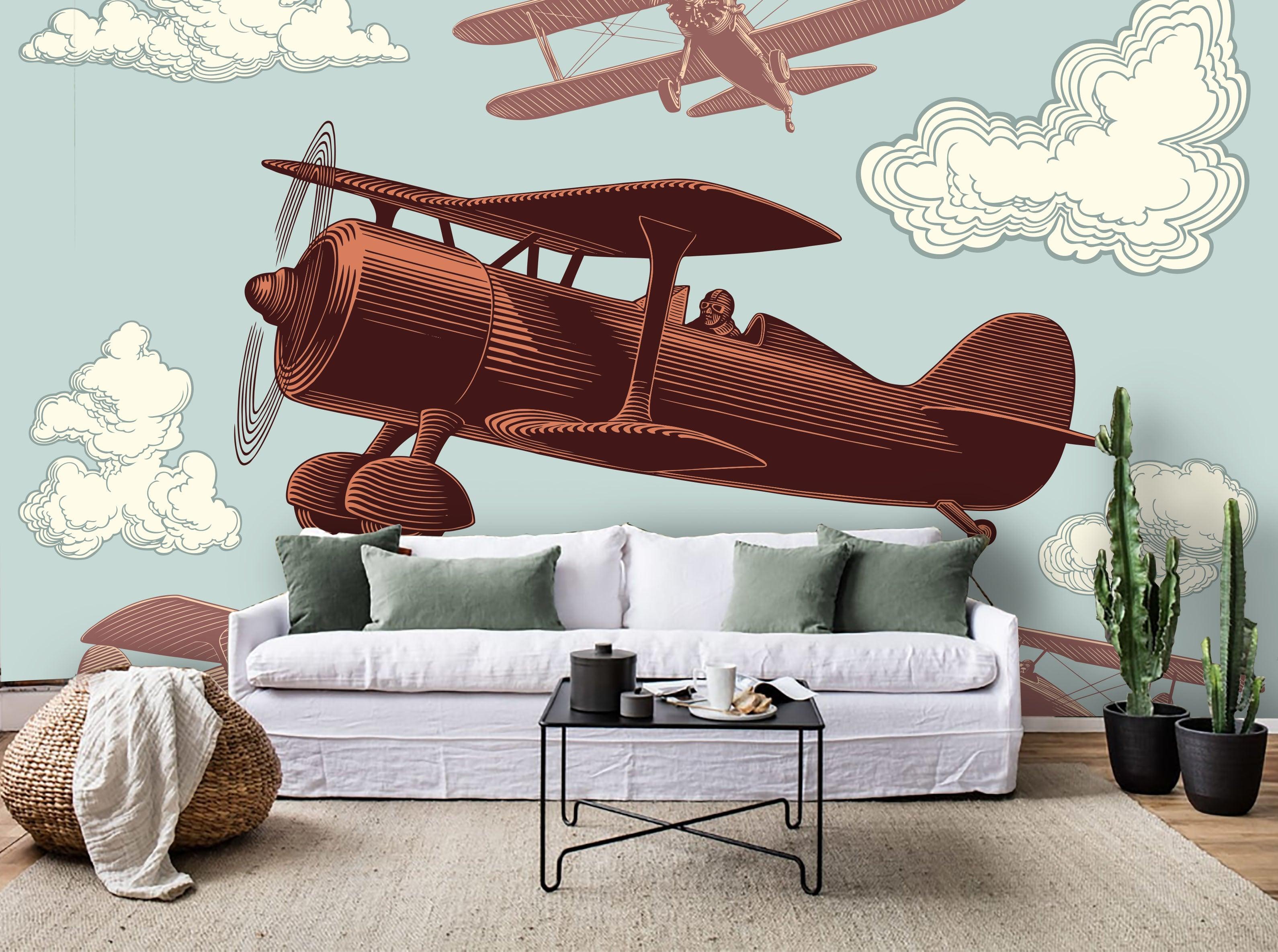 3D Cartoon Aircraft  Wall Mural Wallpaper 63- Jess Art Decoration