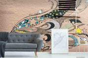 3D Abstract Hand-painted Stick Figure Brick Wall Mural Wallpaper SWW1828- Jess Art Decoration
