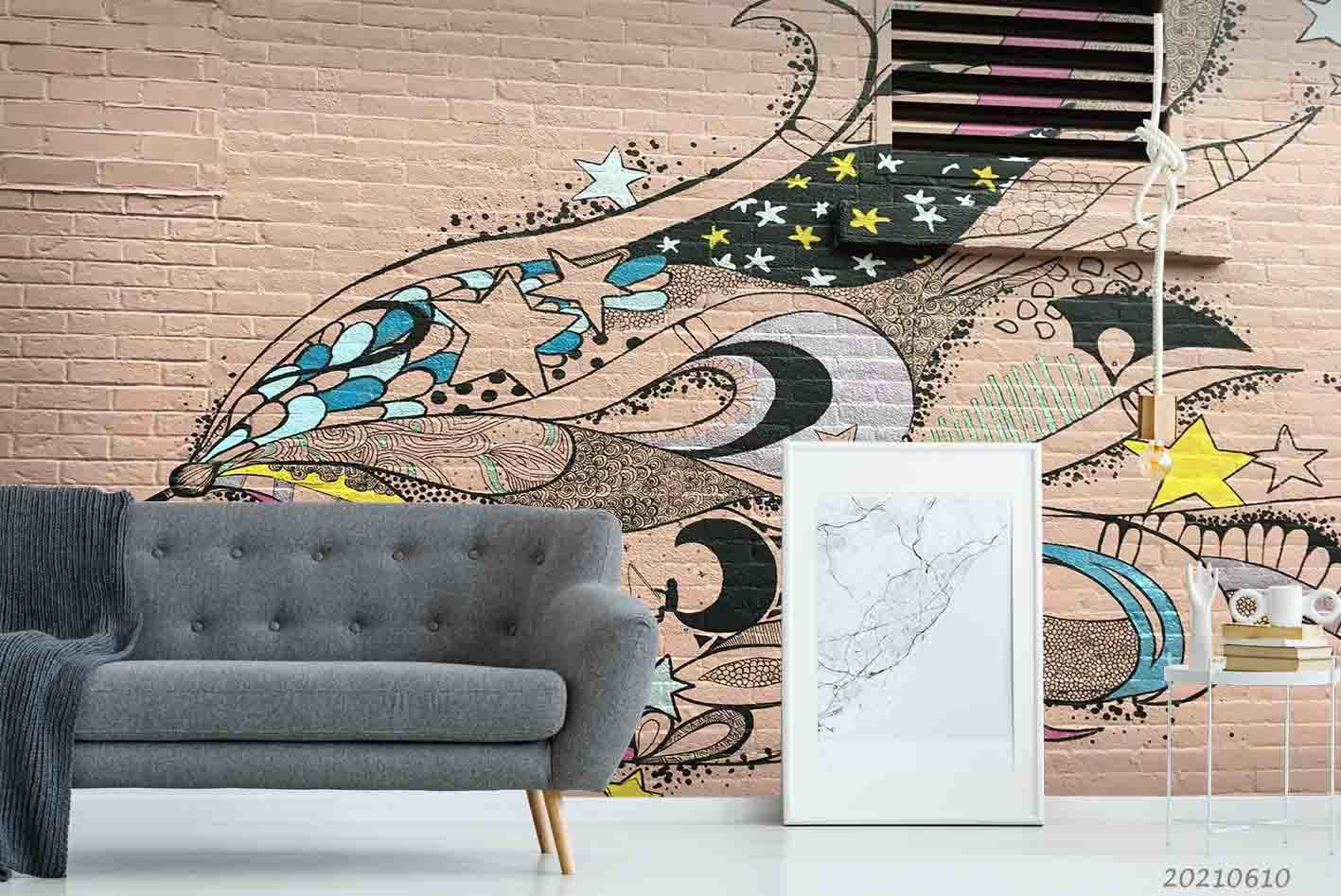 3D Abstract Hand-painted Stick Figure Brick Wall Mural Wallpaper SWW1828- Jess Art Decoration