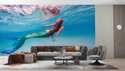 3D Hand-painted Blue Oceans Mermaid Wall Mural Wallpaper SWW5091- Jess Art Decoration