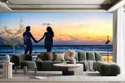 3D Couple Sunset Sky Beach Wall Mural Wallpaper LQH 38- Jess Art Decoration