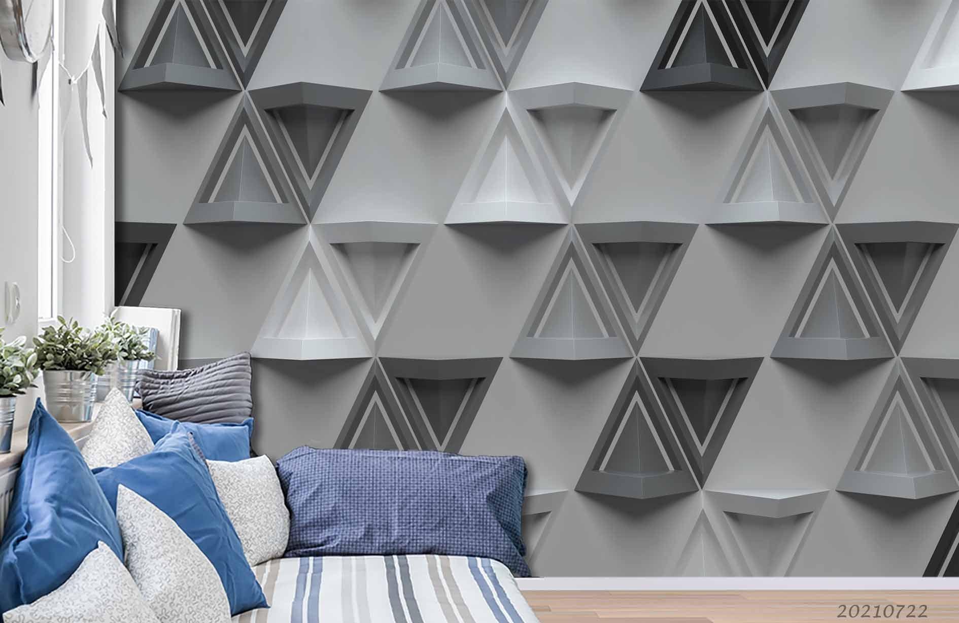 3D Grey Geometric Triangle Wall Mural Wallpaper LQH 319- Jess Art Decoration