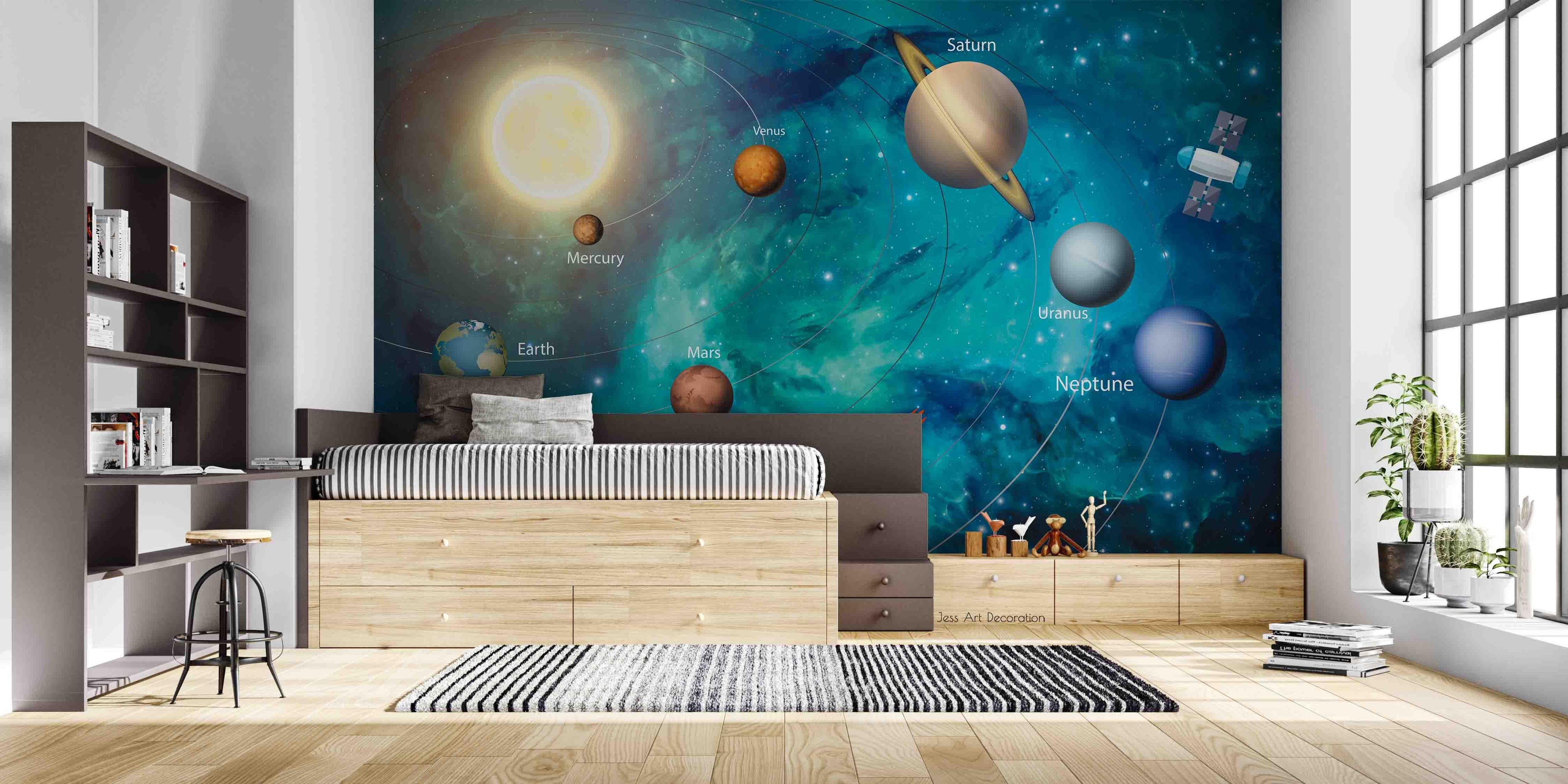 3D Blue Space Planet Orbit Wall Mural Wallpaper GD 2784- Jess Art Decoration