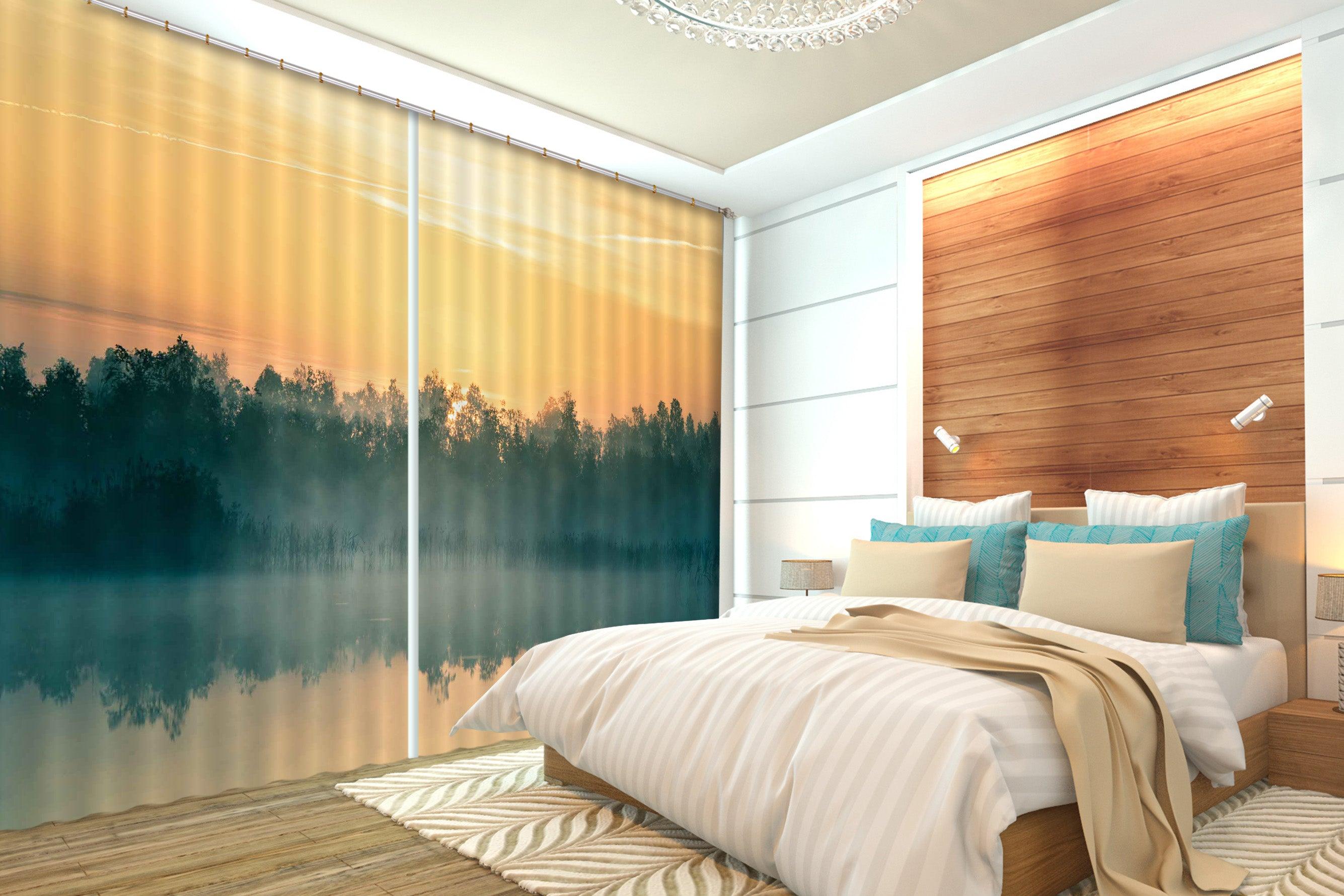 3D Yellow Sky Lake Forest Curtains and Drapes LQH A530- Jess Art Decoration