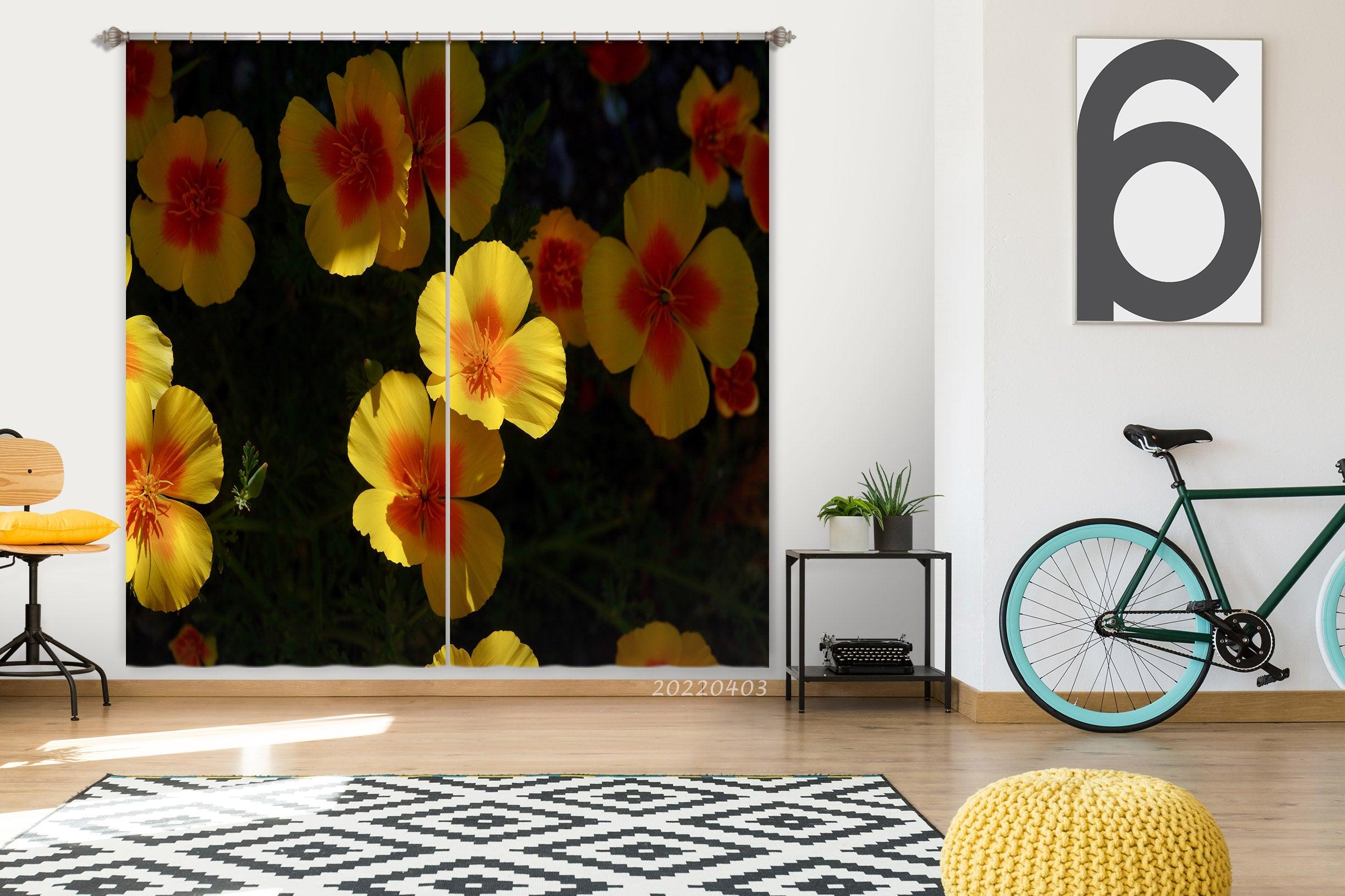 3D Yellow California Poppy Sunshine Curtains and Drapes GD 3191- Jess Art Decoration