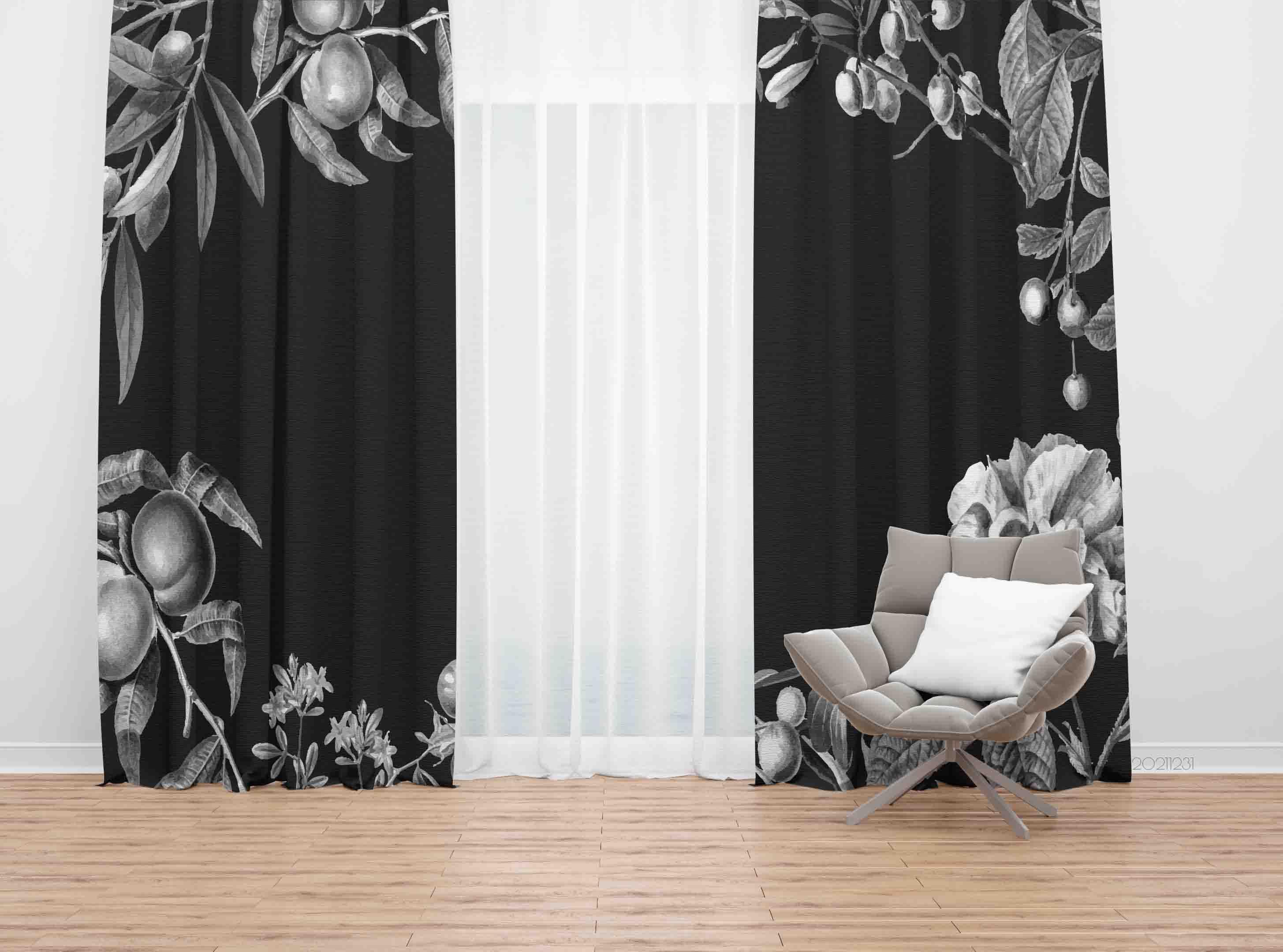 3D Retro Black Peach Branch Border Curtains and Drapes GD 41- Jess Art Decoration