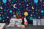3D Cartoon Space Planet Star Blue Wall Mural Wallpaper LQH 7- Jess Art Decoration