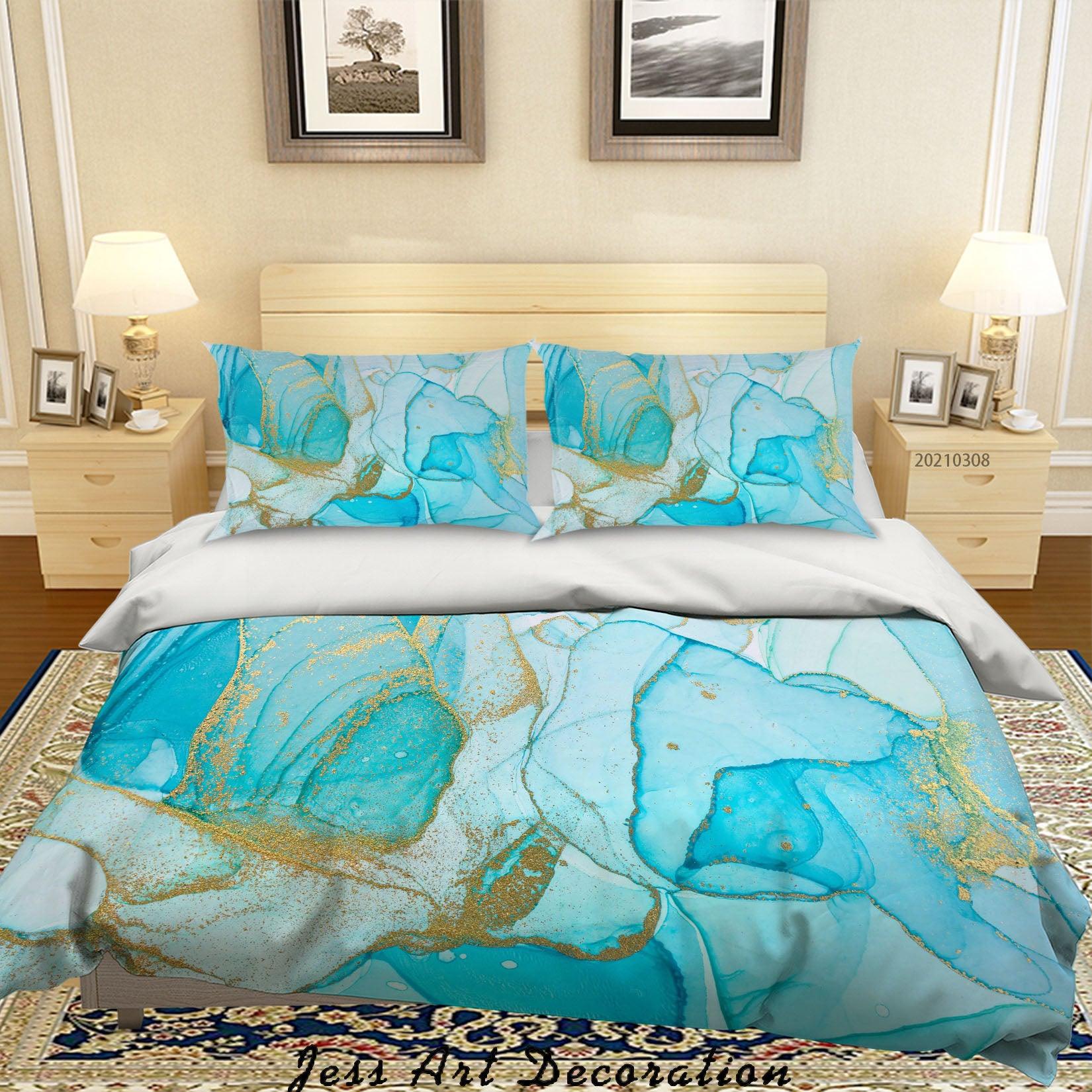 3D Watercolor Blue Marble Pattern Quilt Cover Set Bedding Set Duvet Cover Pillowcases 269- Jess Art Decoration