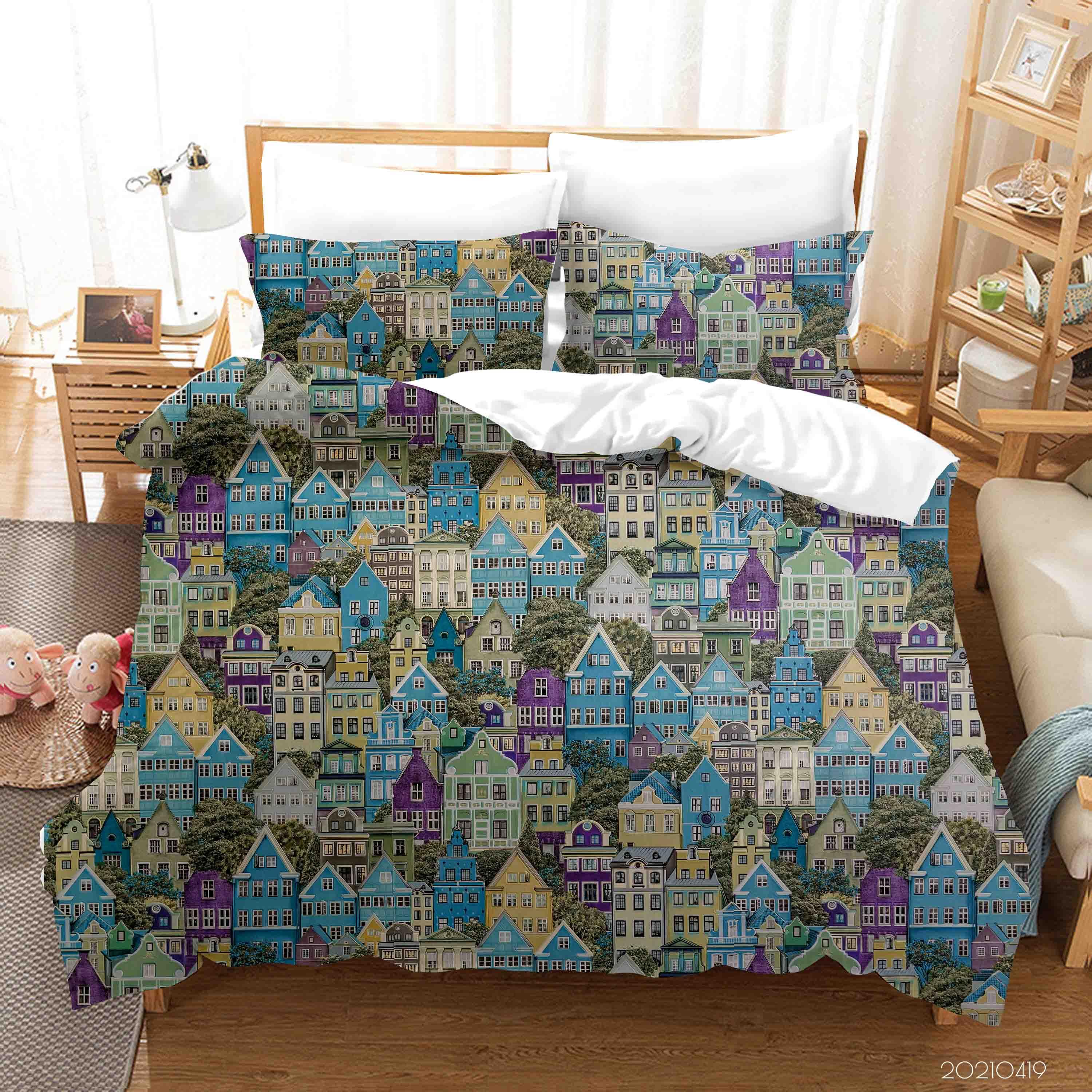 3D Hand Drawn House Pattern Quilt Cover Set Bedding Set Duvet Cover Pillowcases 169- Jess Art Decoration