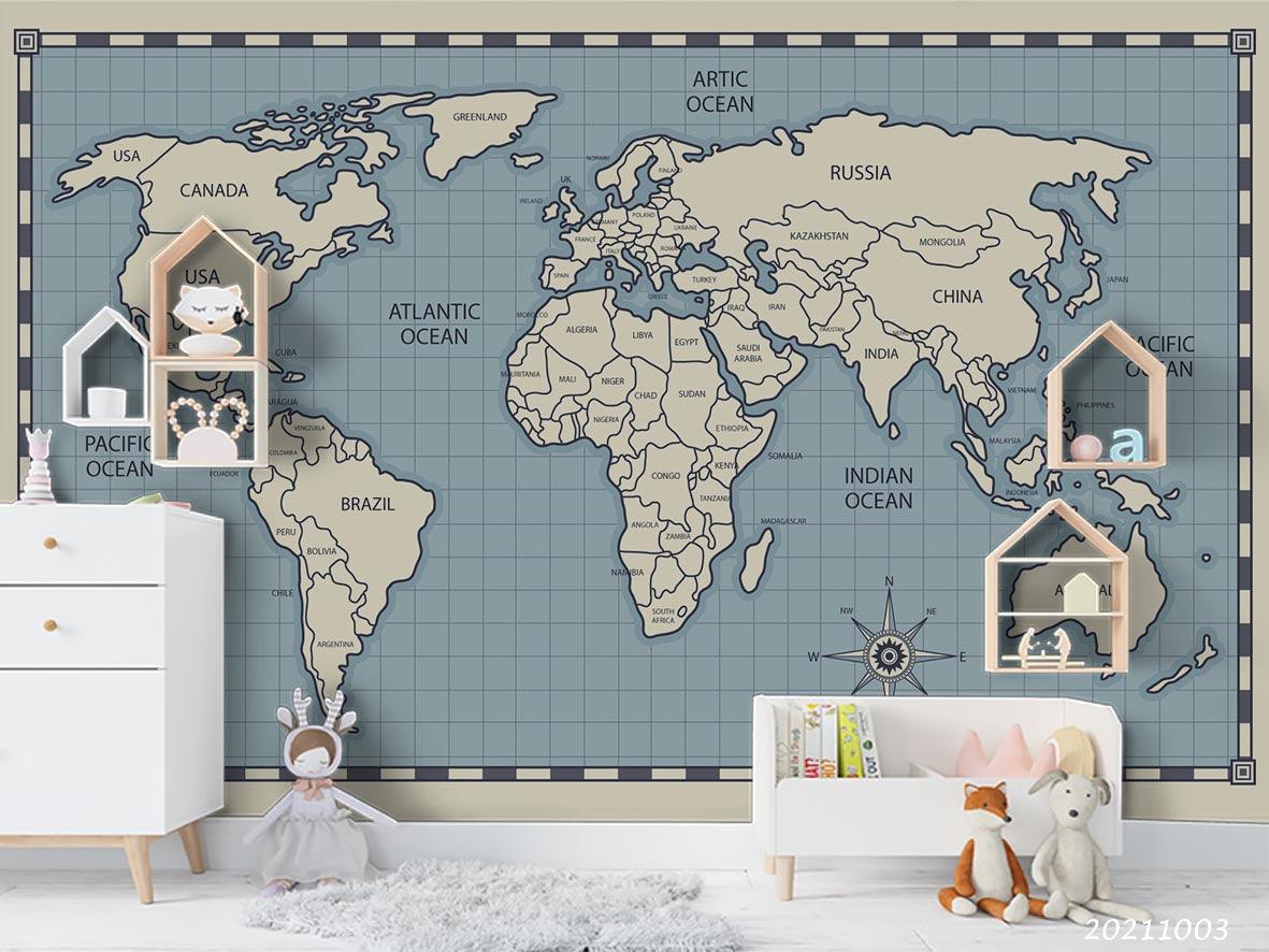3D Blue World Map Wall Mural Wallpaper LQH 280- Jess Art Decoration