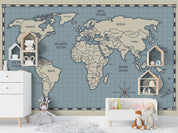 3D Blue World Map Wall Mural Wallpaper LQH 280- Jess Art Decoration