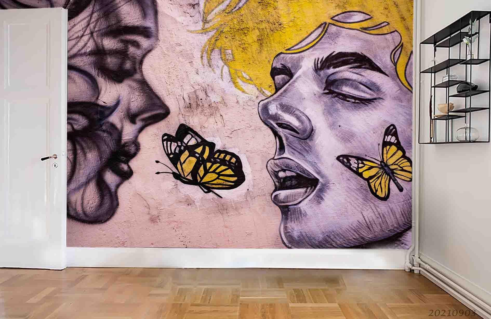 3D Abstract Character Butterfly Graffiti Wall Mural Wallpaper LQH 97- Jess Art Decoration