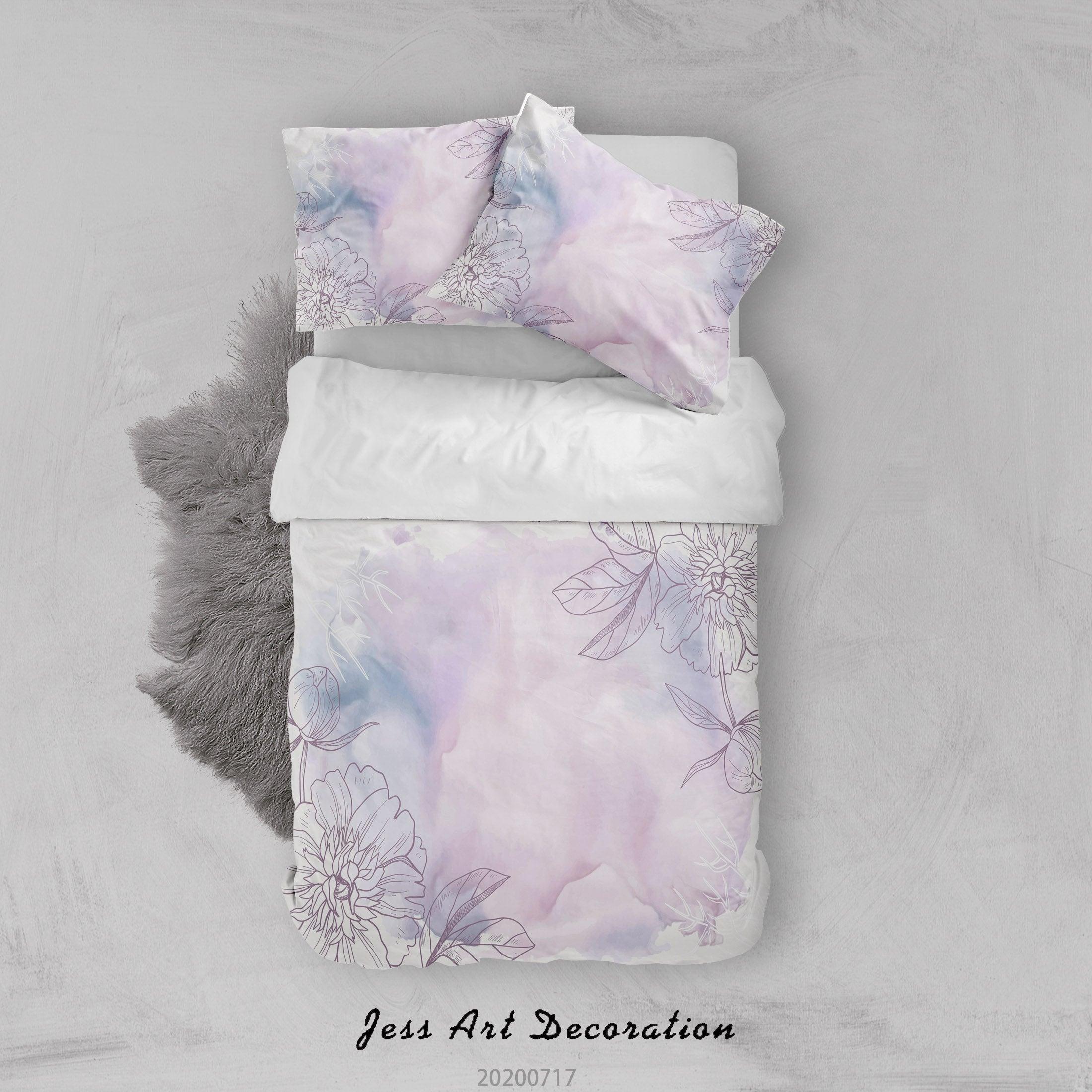 3D Watercolour Flowers Leaves Pattern Quilt Cover Set Bedding Set Duvet Cover Pillowcases WJ 1501- Jess Art Decoration