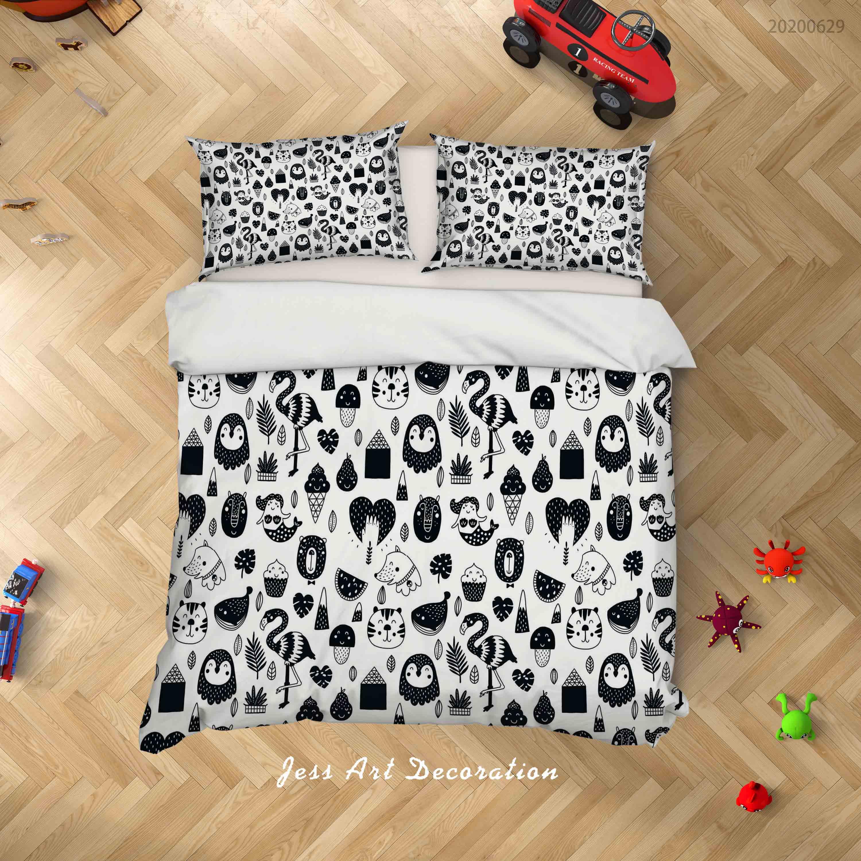 3D White Black Cartoon Animal Quilt Cover Set Bedding Set Duvet Cover Pillowcases SF89- Jess Art Decoration