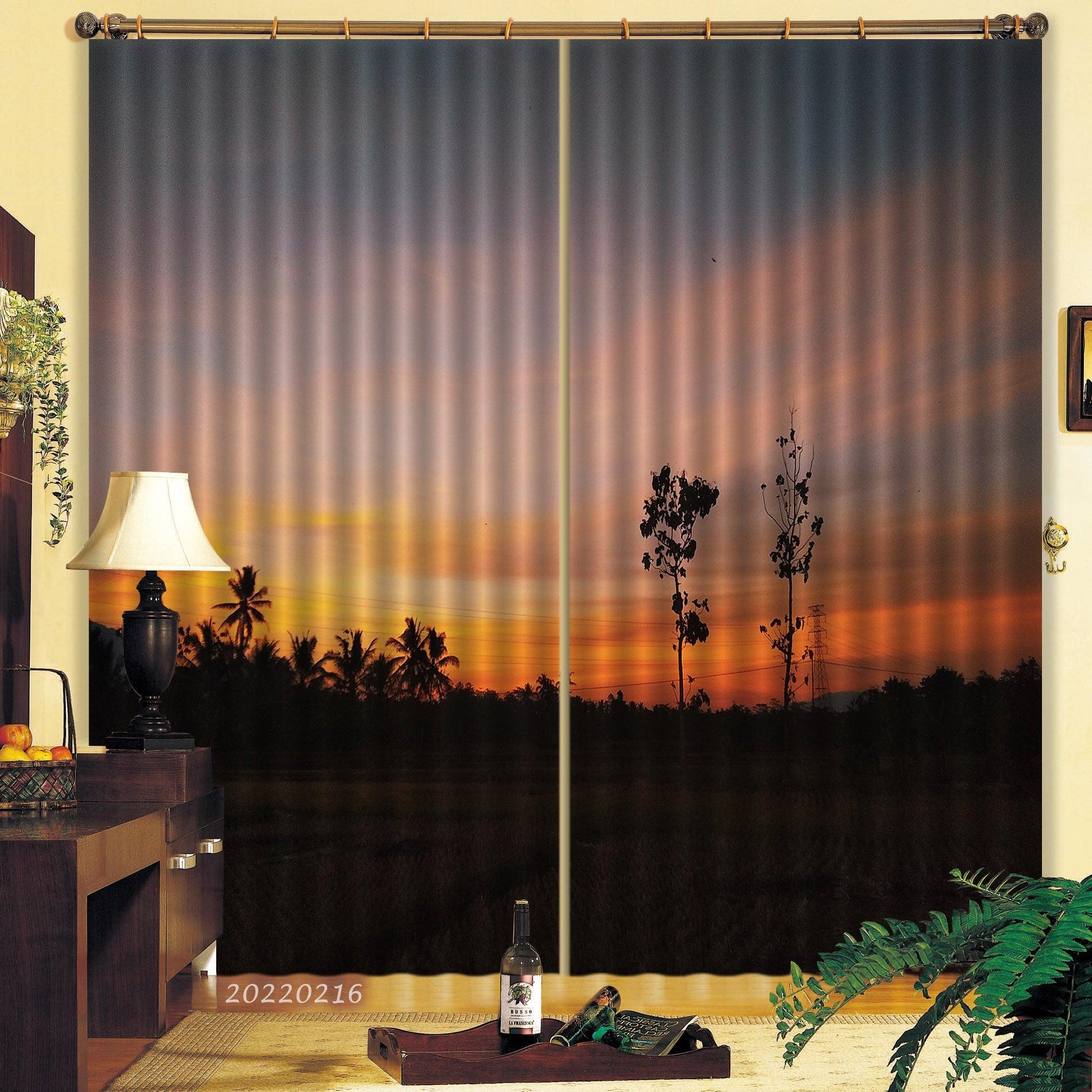 3D Woods Coconut Tree Sunrise Scenery Curtains and Drapes GD 2016- Jess Art Decoration