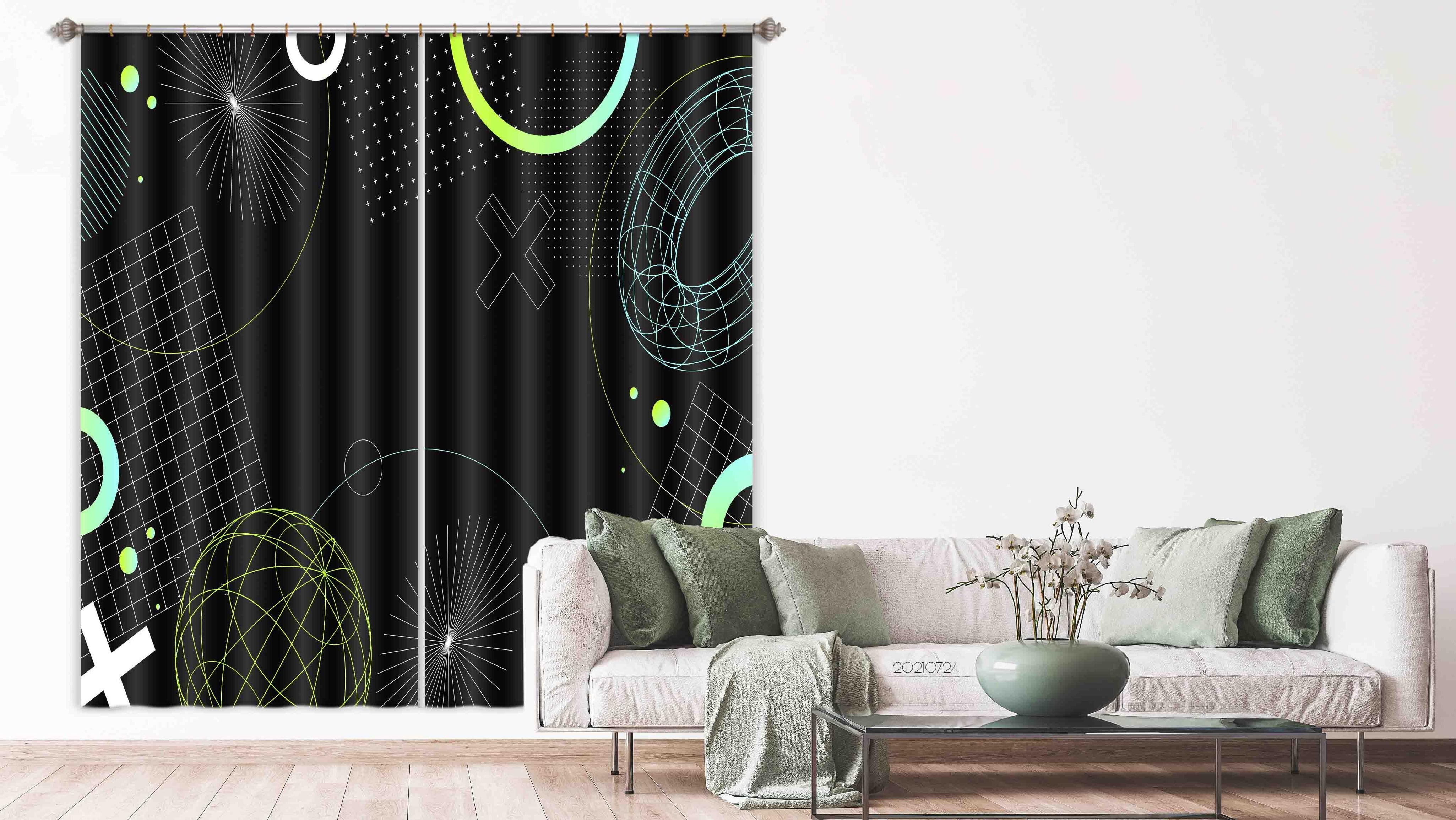 3D Abstract Black Geometry Curtains and Drapes LQH 52- Jess Art Decoration