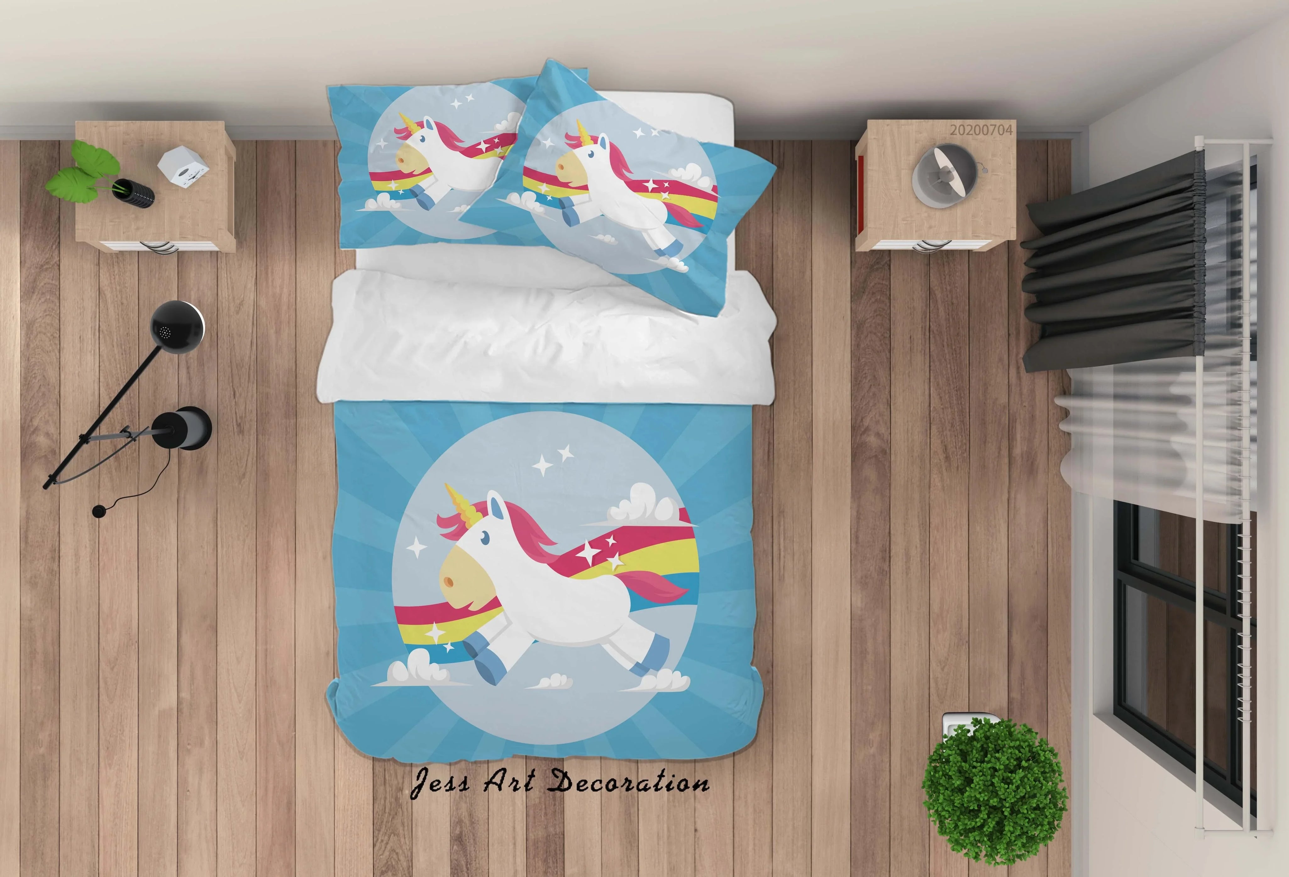 3D Blue Unicorn Quilt Cover Set Bedding Set Duvet Cover Pillowcases SF116- Jess Art Decoration