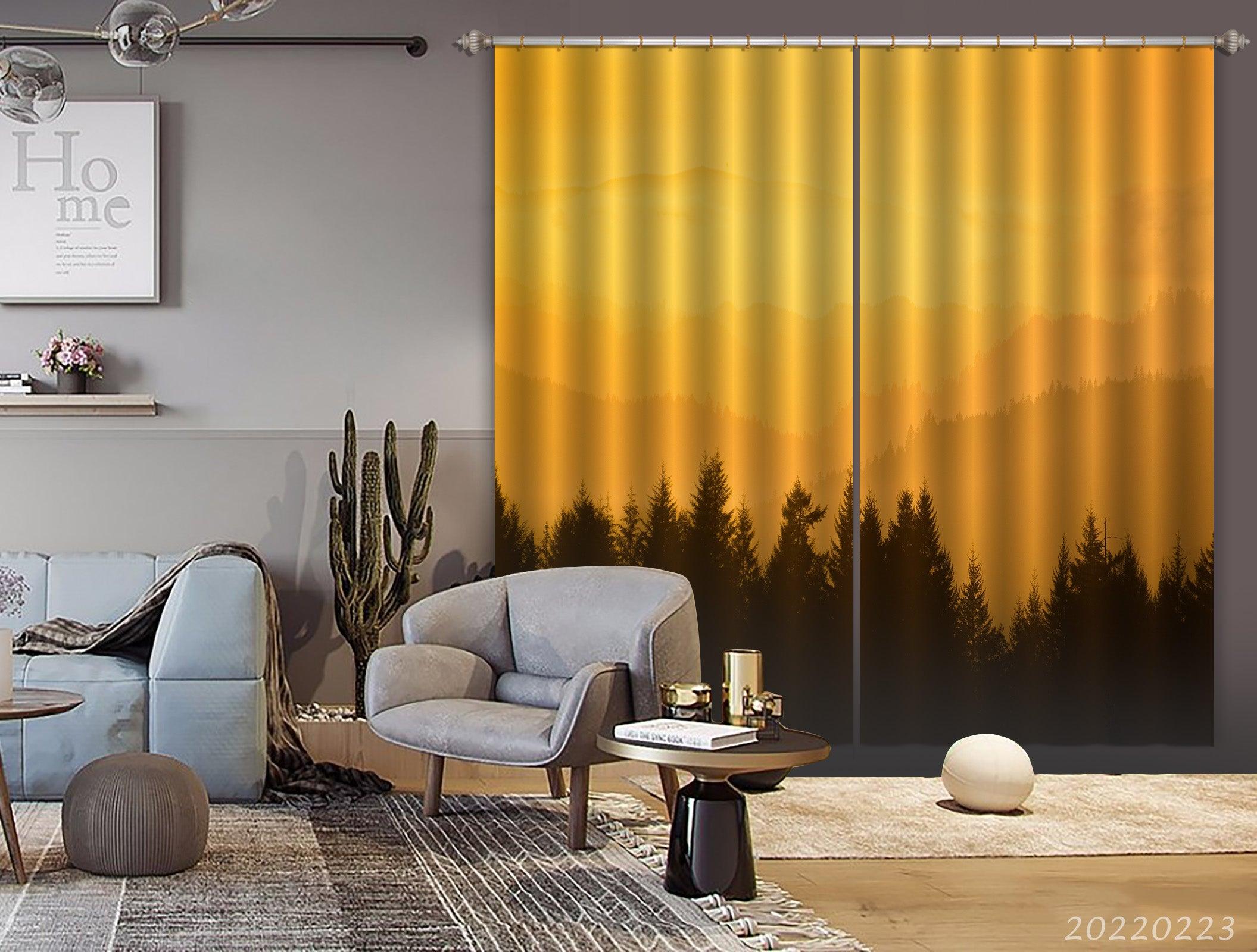 3D Woods Yellow Sky Misty Curtains and Drapes GD 2481- Jess Art Decoration