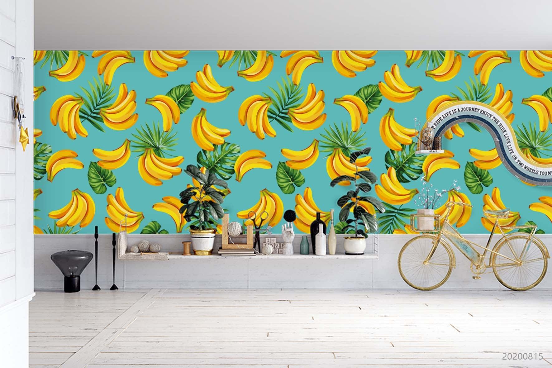 3D Hand Sketching Banana Fruity Plant Blue Wall Mural Wallpaper LXL 1046- Jess Art Decoration