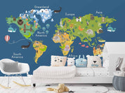 3D Blue World Map Kids Wall Mural Wallpaper LQH 152- Jess Art Decoration