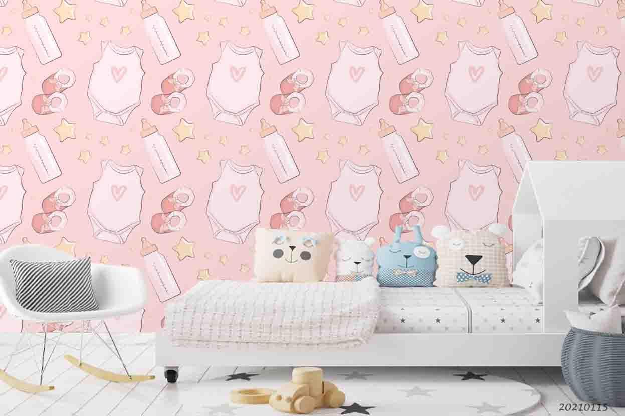 3D Cartoon Pink Baby Clothing Bottle Wall Mural Wallpaper LQH 7- Jess Art Decoration