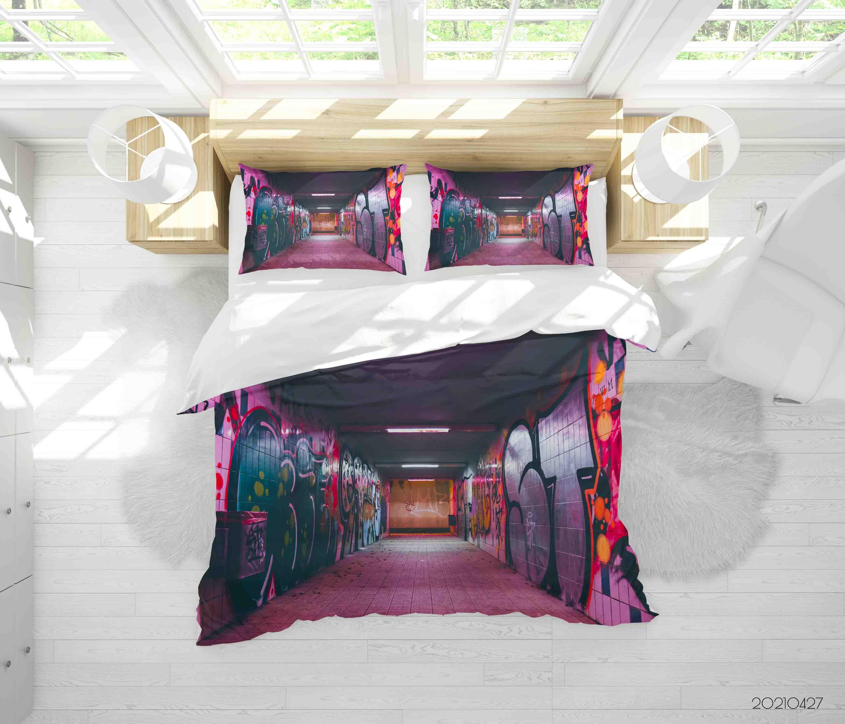3D Abstract Colored Street Graffiti Quilt Cover Set Bedding Set Duvet Cover Pillowcases 148- Jess Art Decoration
