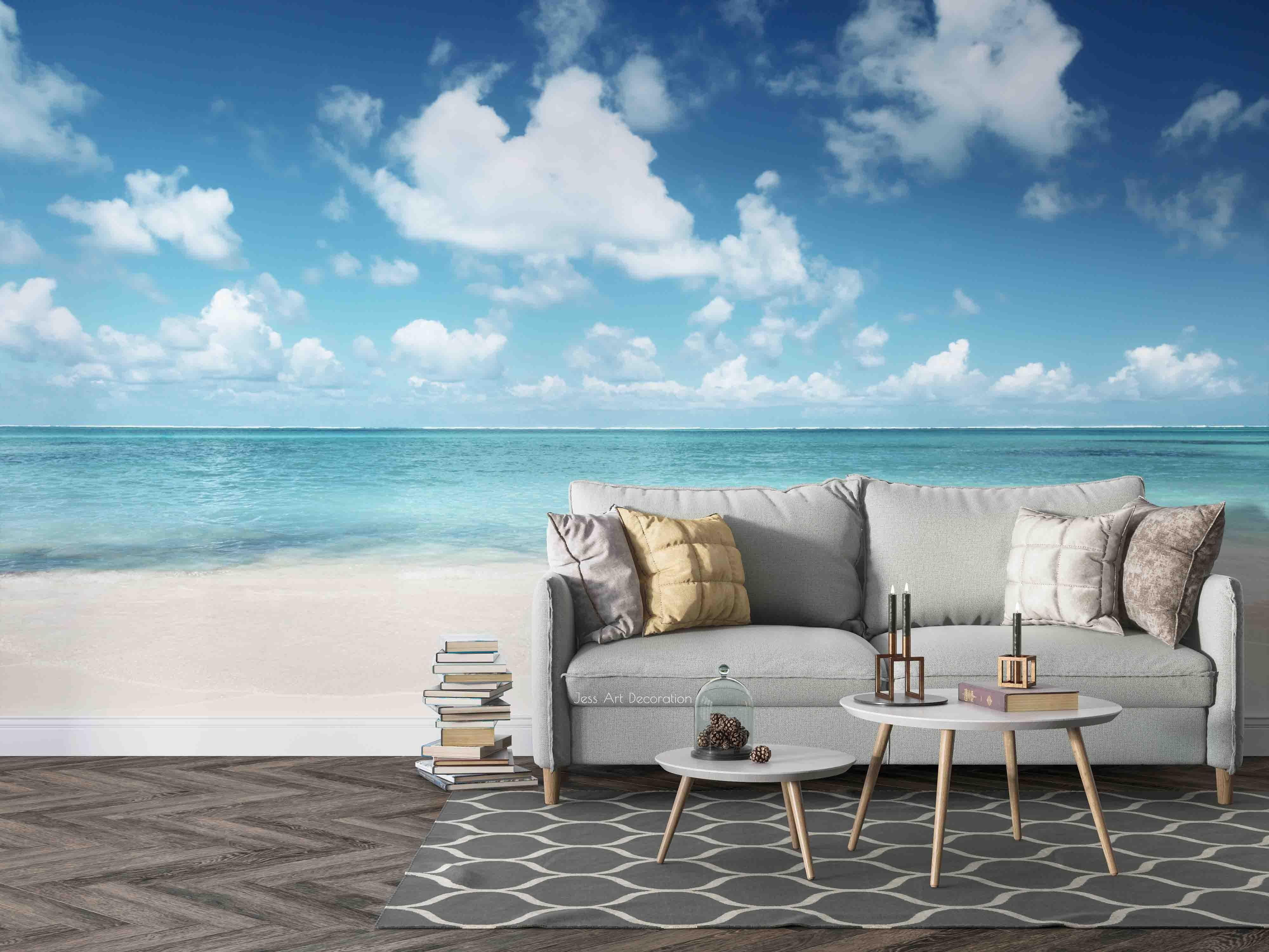 3D Natural Landscape Beach Sea Surface White Cloud Sky Skyline Wall Mural Wallpaper GD 2204- Jess Art Decoration
