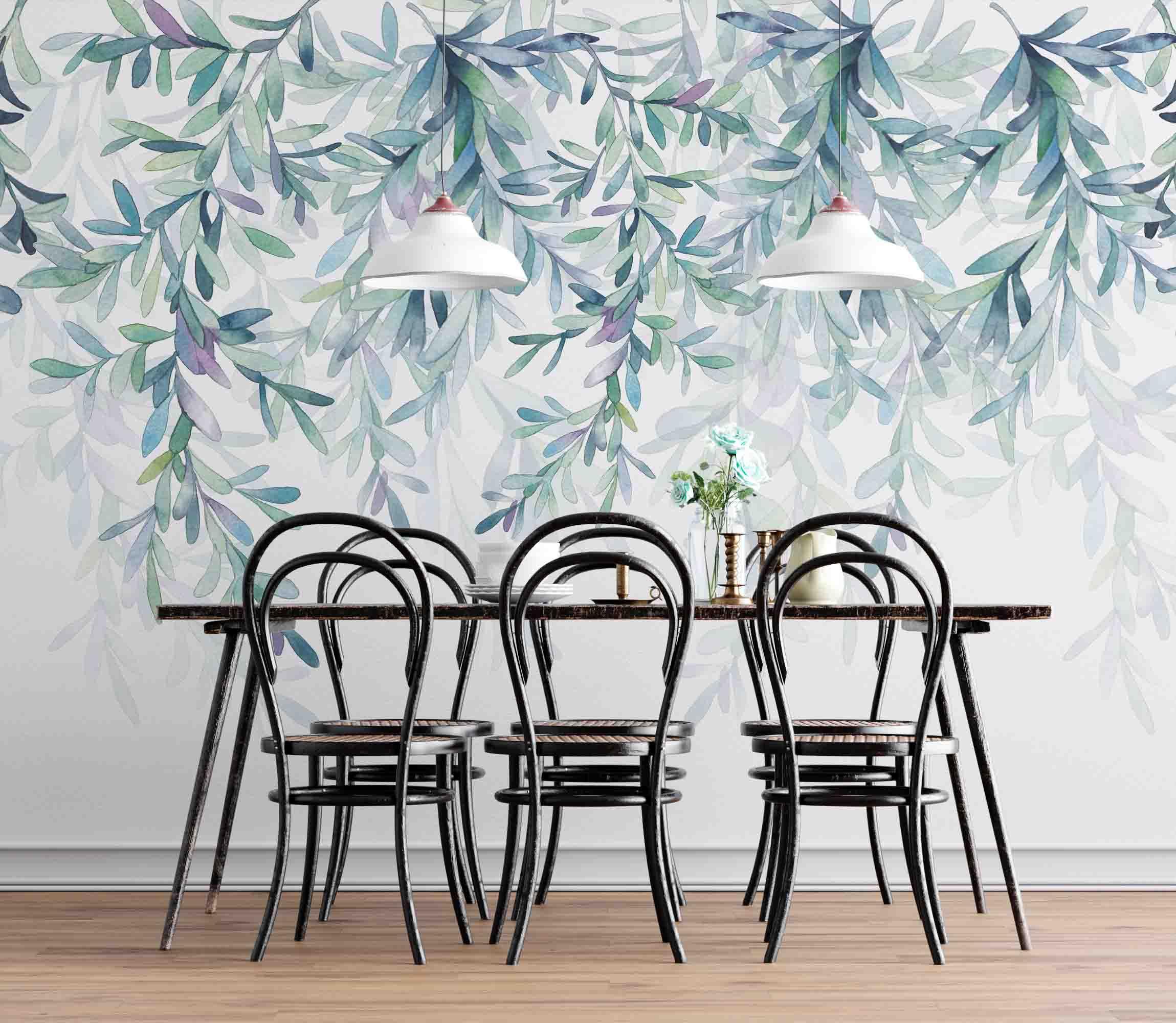 3D Watercolor Fresh Leaves Wall Mural Wallpaper sww 96- Jess Art Decoration