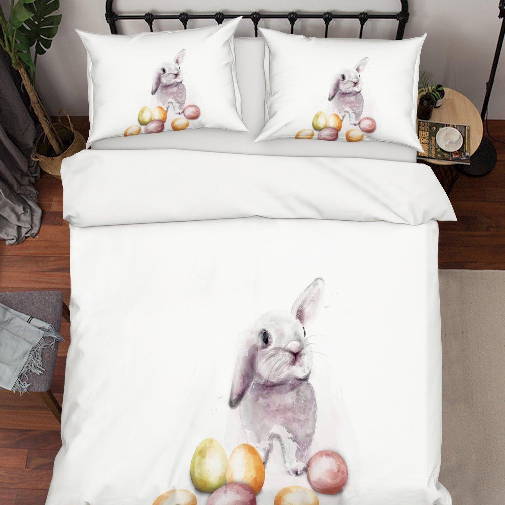 3D White Rabbit Eggs Quilt Cover Set Bedding Set Duvet Cover Pillowcases SF91- Jess Art Decoration