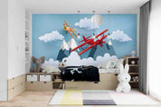3D Cartoon Mountain Cloud Airplane Wall Mural Wallpaper LQH 292- Jess Art Decoration