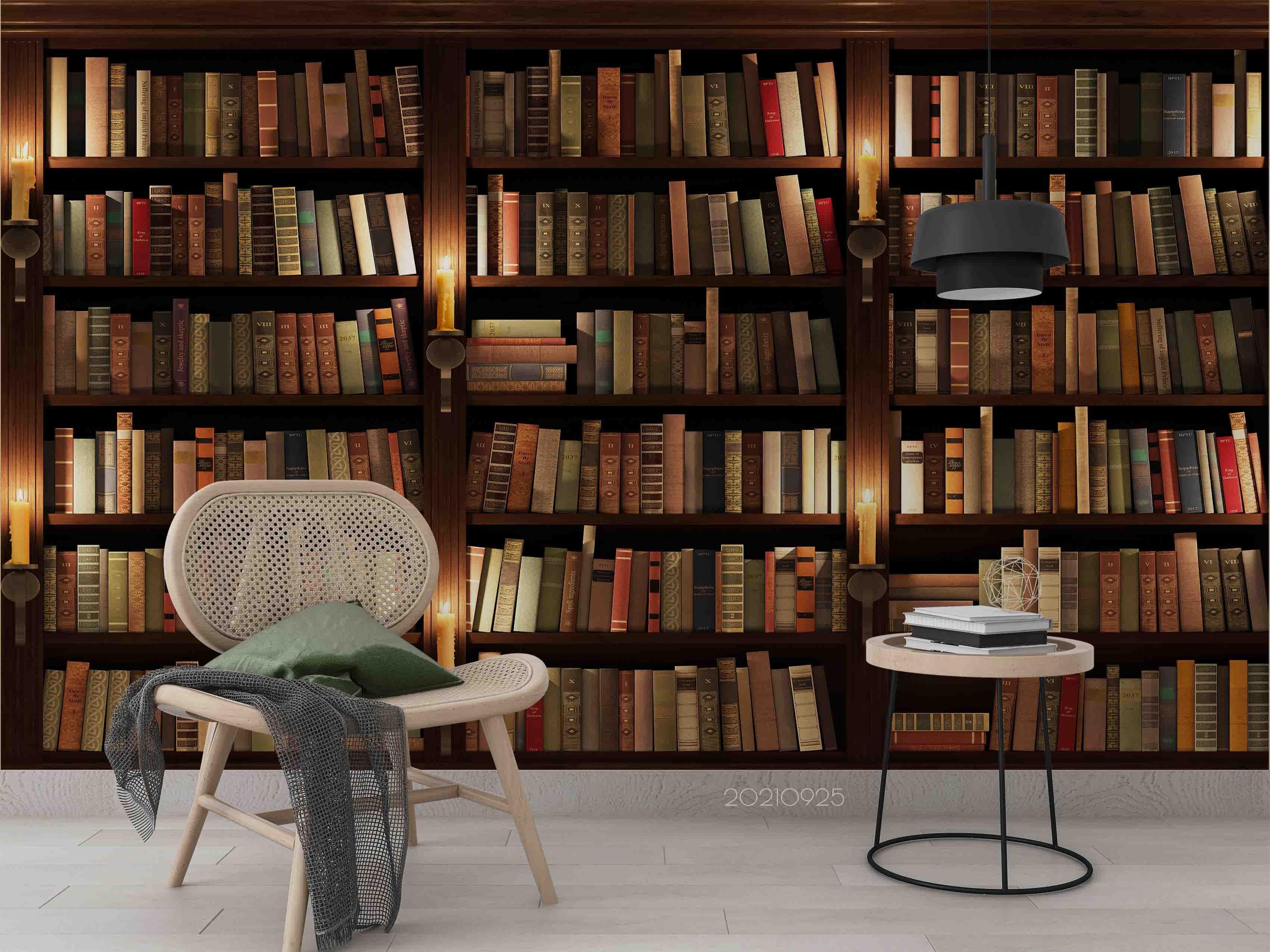 3D Library Bookshelf realistic bookshelf wall mural wall mural wallpaper for office - view 3