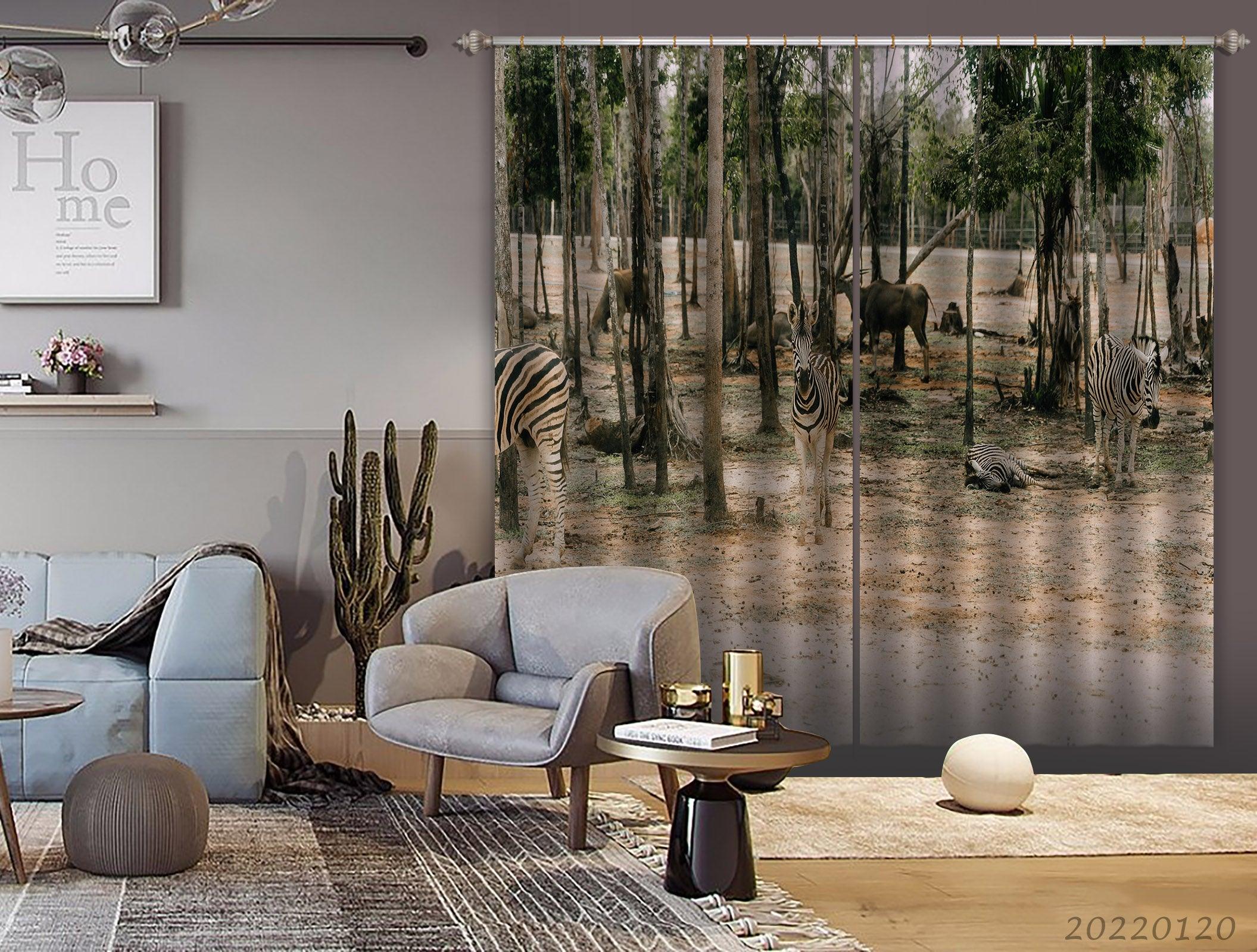 3D Zoo Zebra Trees Pattern Curtains and Drapes GD 1919- Jess Art Decoration