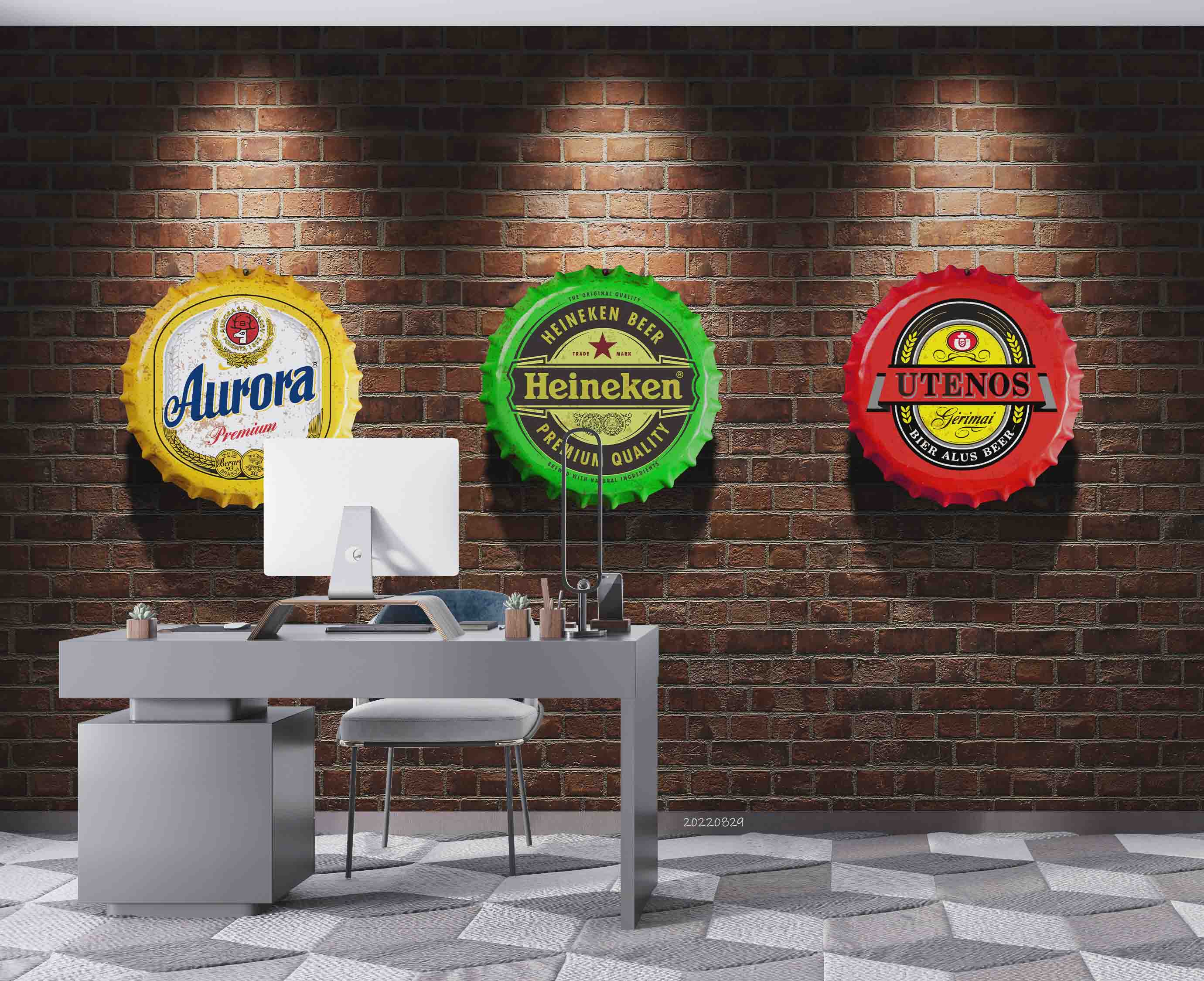 3D Vintage Beer Cap Brick Wall Background Wall Mural Wallpaper GD 2671- Jess Art Decoration