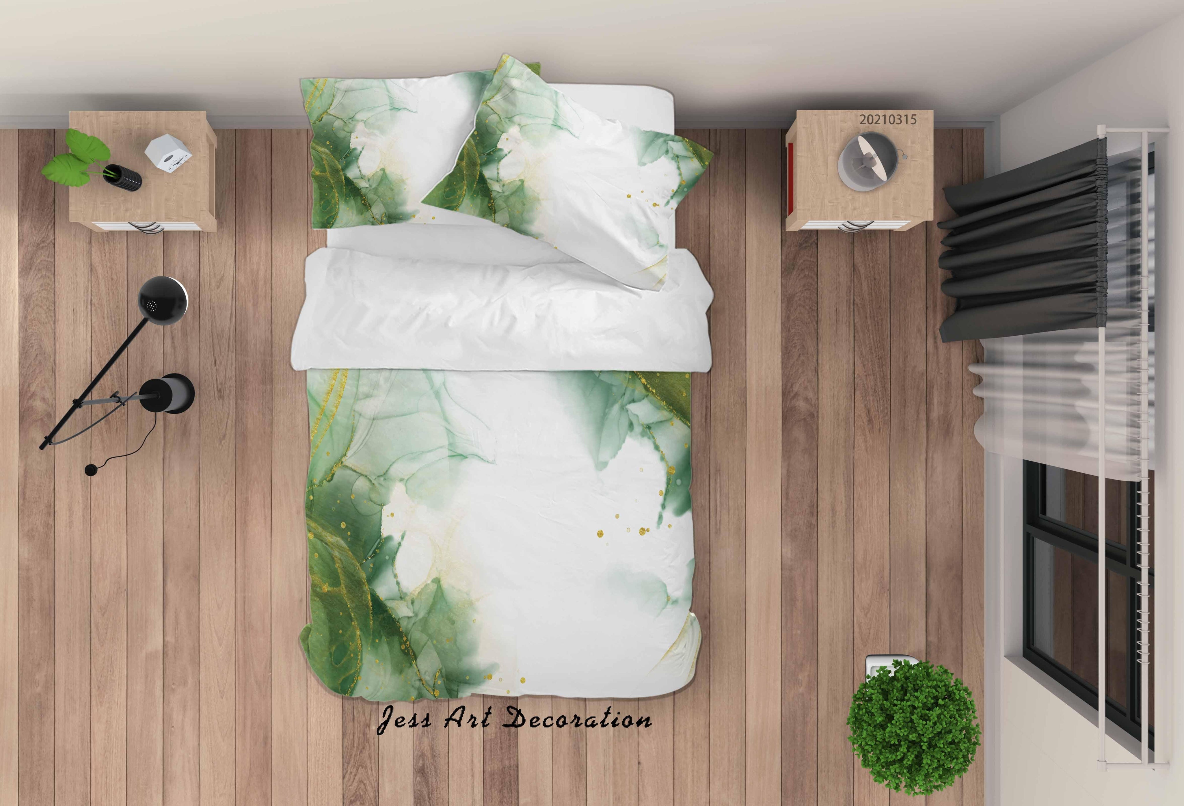 3D Watercolor Green Marble Quilt Cover Set Bedding Set Duvet Cover Pillowcases 87- Jess Art Decoration