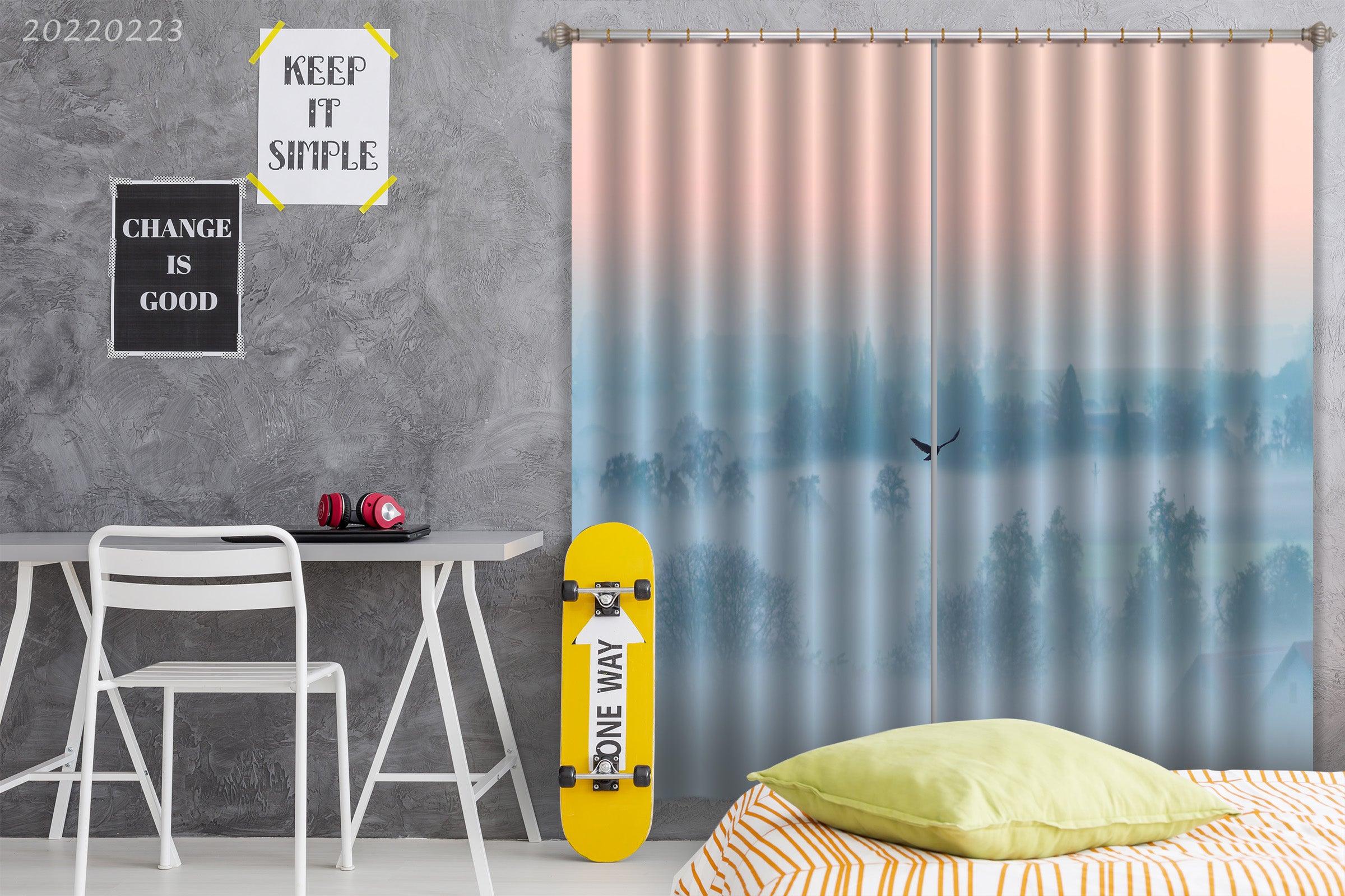 3D Woods White Misty Bird Curtains and Drapes GD 2378- Jess Art Decoration