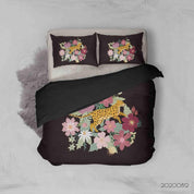 3D Pink Floral Plant Leopard Animal Quilt Cover Set Bedding Set Duvet Cover Pillowcases LXL- Jess Art Decoration