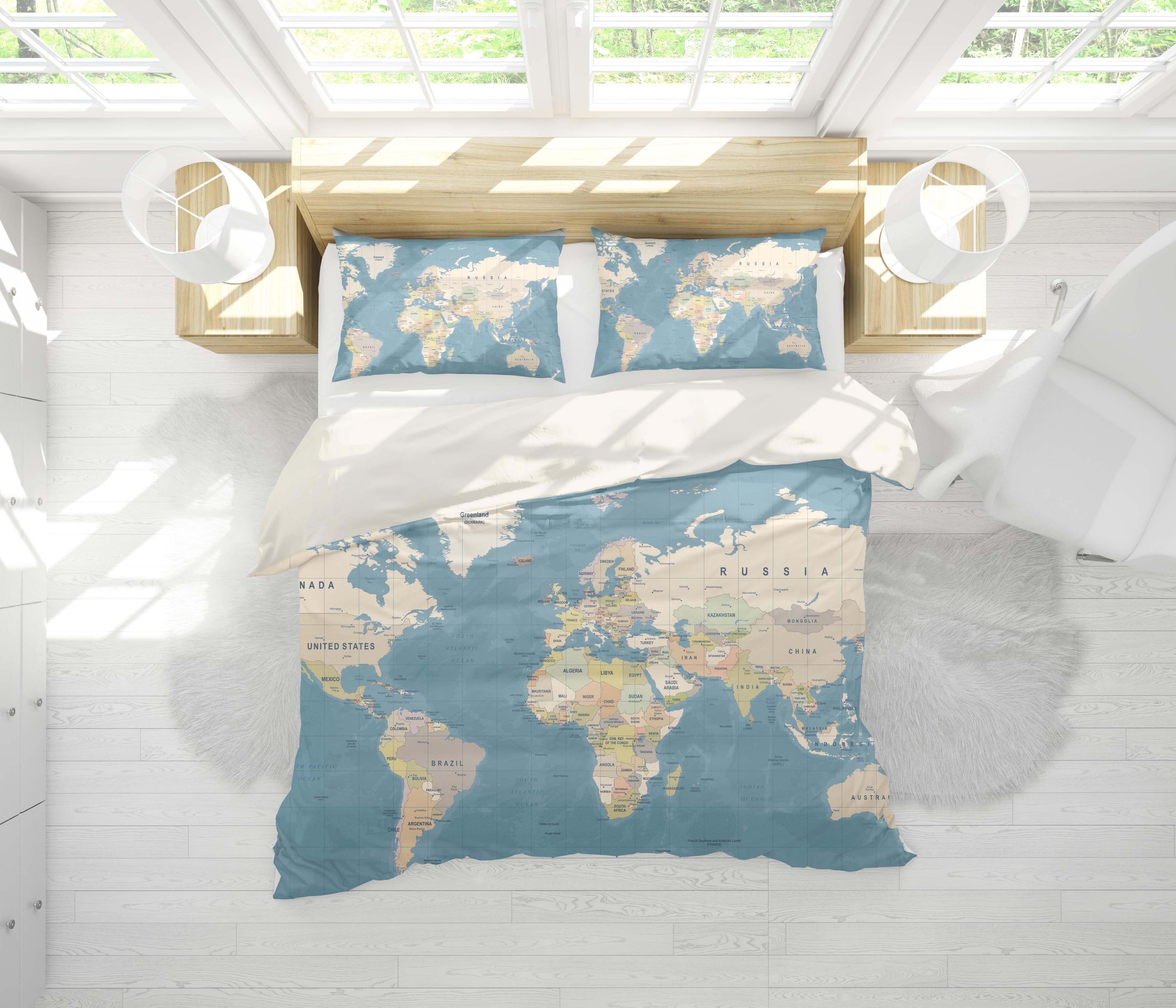 3D Blue World Map Quilt Cover Set Bedding Set Pillowcases 72- Jess Art Decoration
