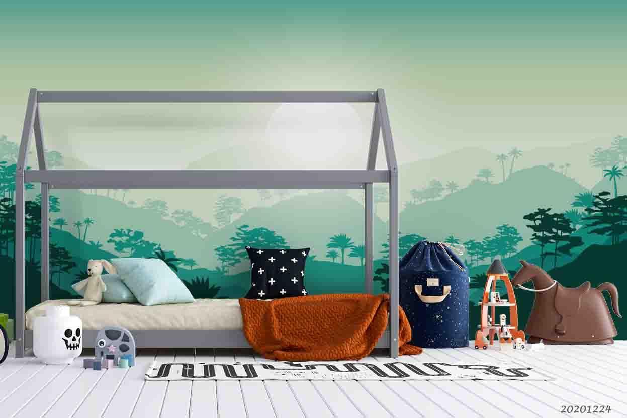 3D Watercolor Green Forest Sun Wall Mural Wallpaper LQH 189- Jess Art Decoration
