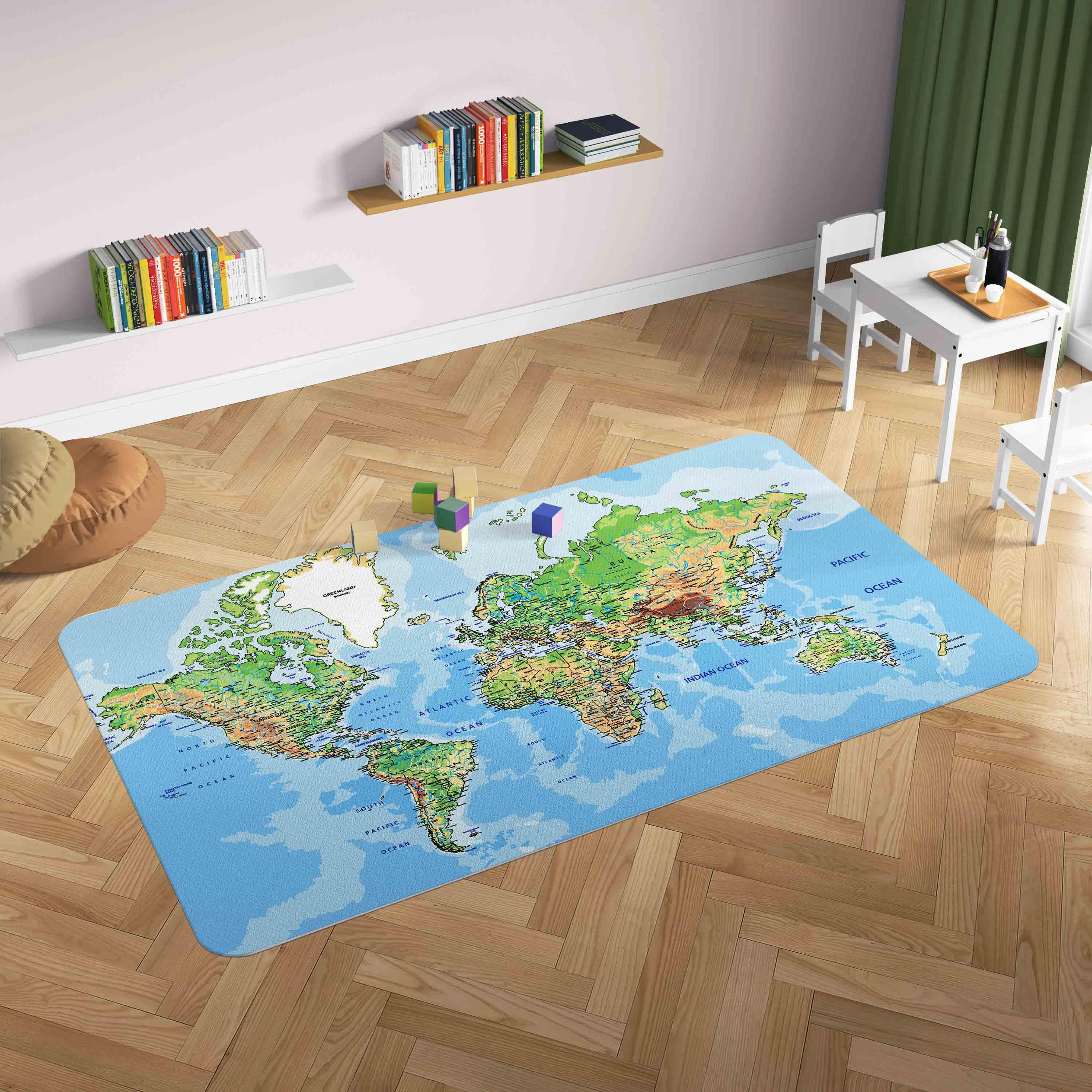 3D World Map Blue Non-Slip Rug Mat 170- Jess Art Decoration