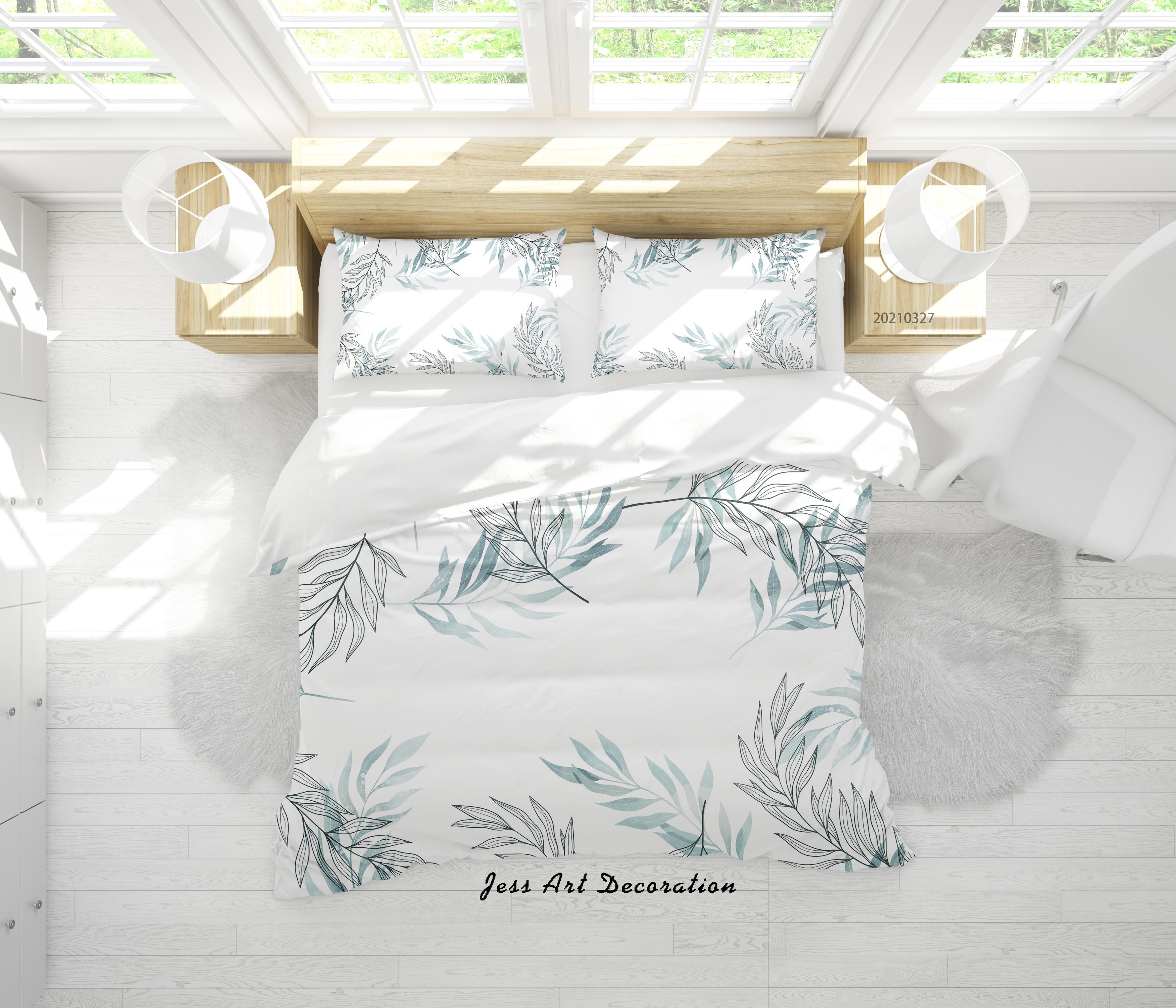 3D Watercolor Green Leaf Quilt Cover Set Bedding Set Duvet Cover Pillowcases 9- Jess Art Decoration