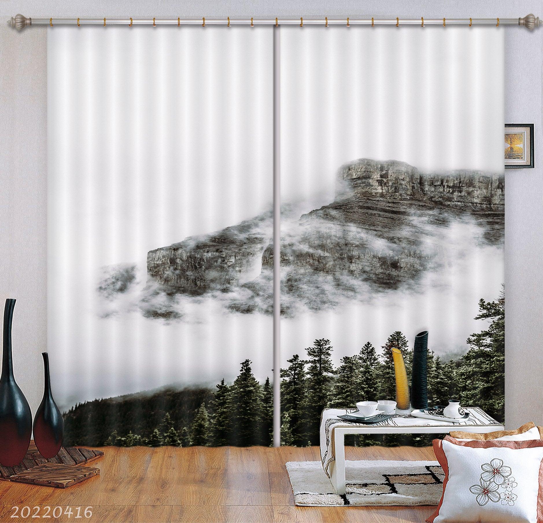 3D Landscape Mountain Rock Cloud Fog Woods Curtains and Drapes GD 4447- Jess Art Decoration