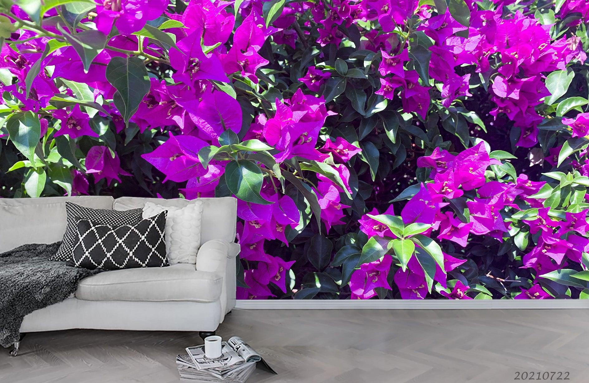 3D Purple Floral Green Leaf Wall Mural Wallpaper LQH 653- Jess Art Decoration