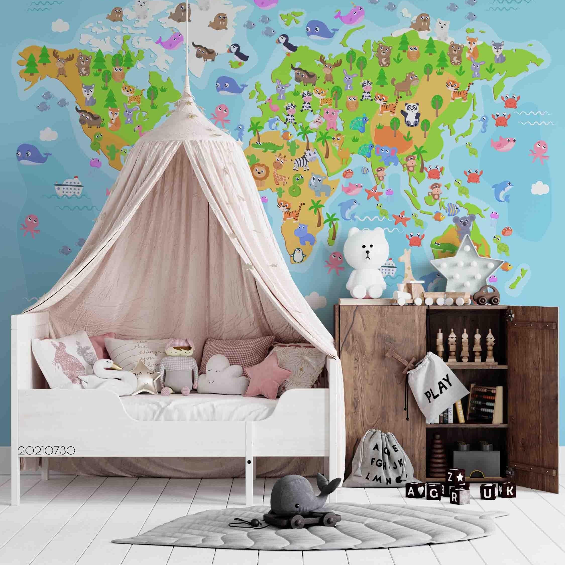 3D Animal Map World Cartoon Wall Mural Wallpaper SWW4452- Jess Art Decoration