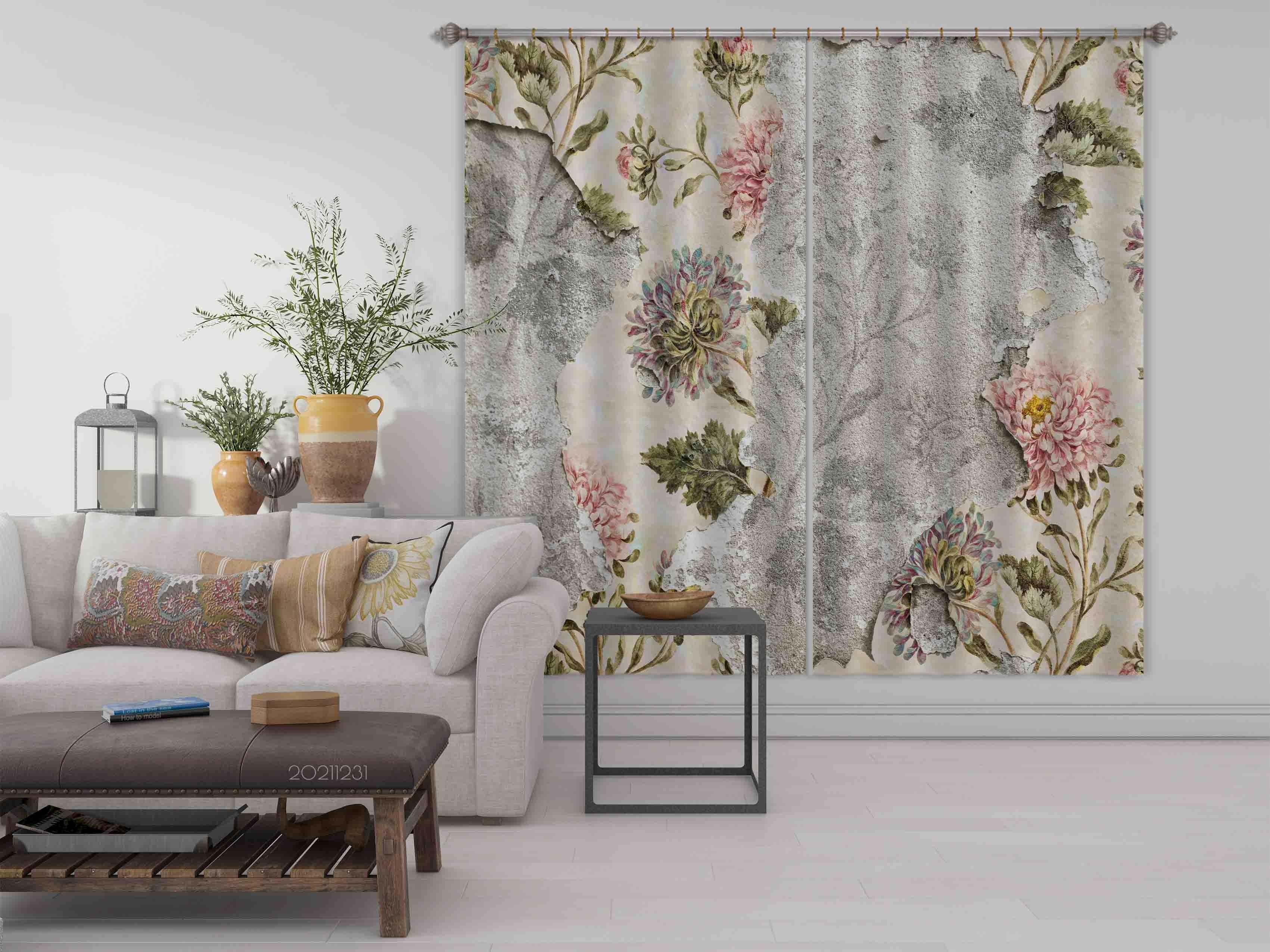3D Vintage Floral Pattern Curtains and Drapes GD 52- Jess Art Decoration