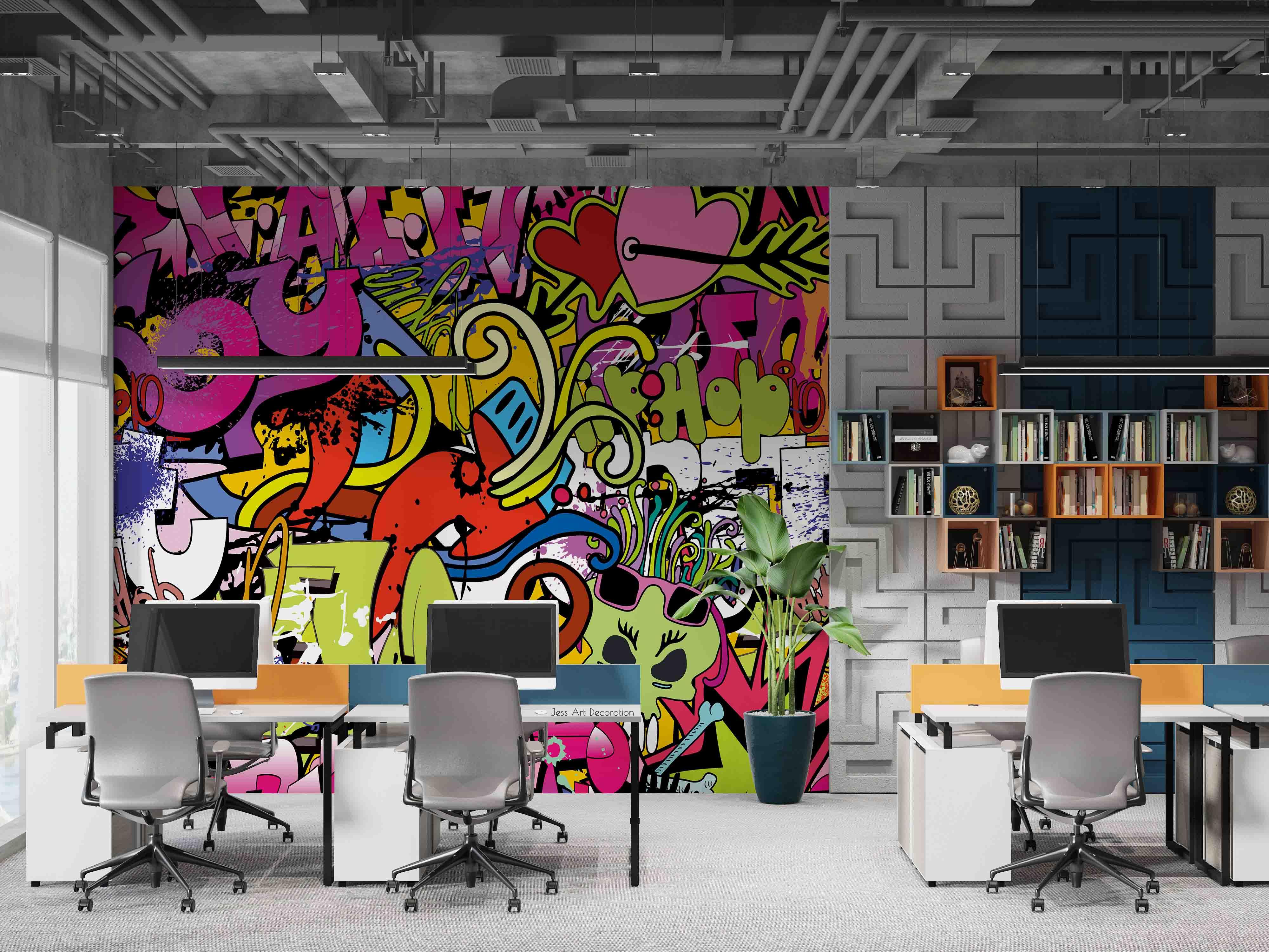 Graffiti Monster Alphabet Pattern Wallpaper typography graffiti wall mural for teen room or studio - view 3