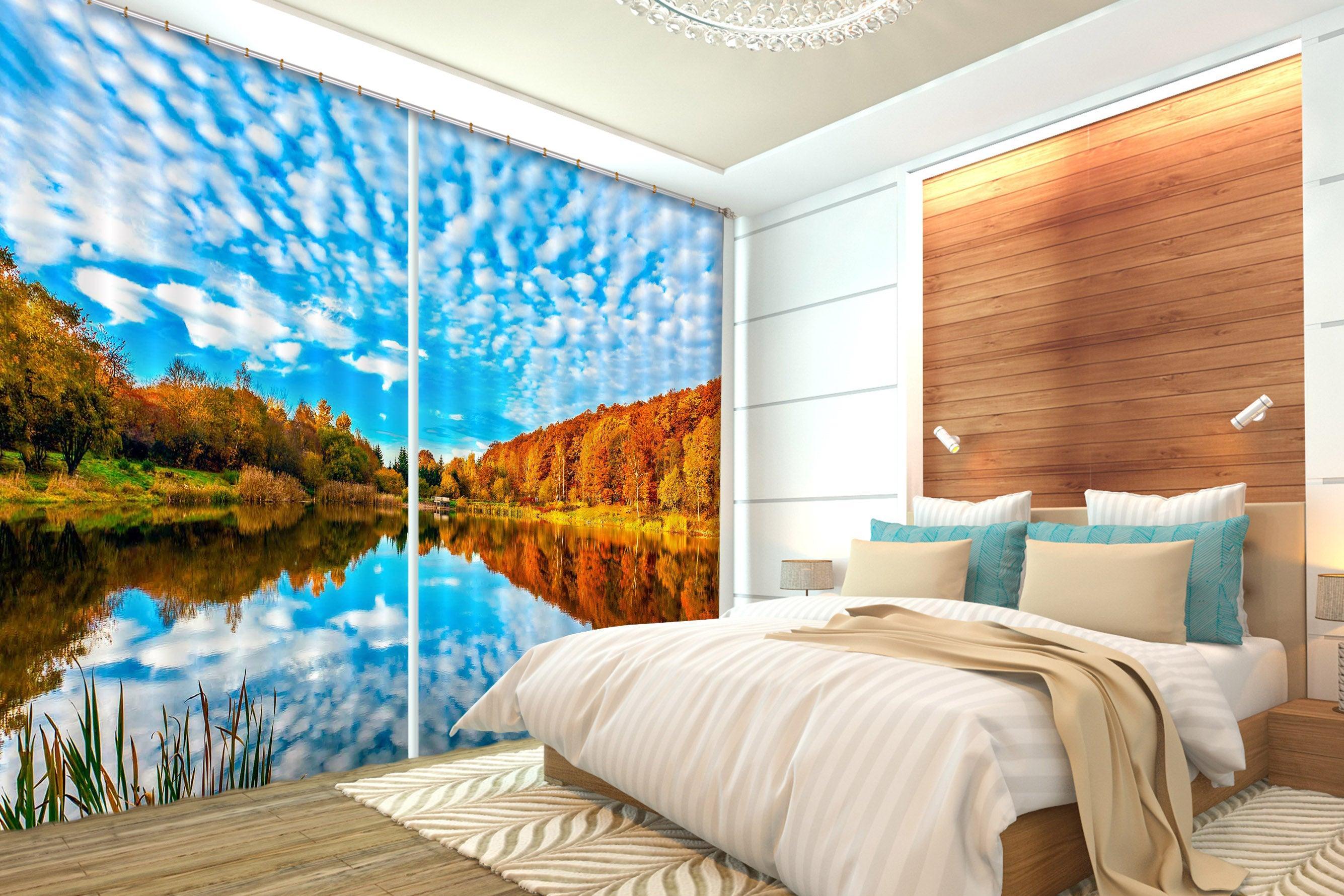 3D Sky Forest Lake Fall Curtains and Drapes SF155- Jess Art Decoration