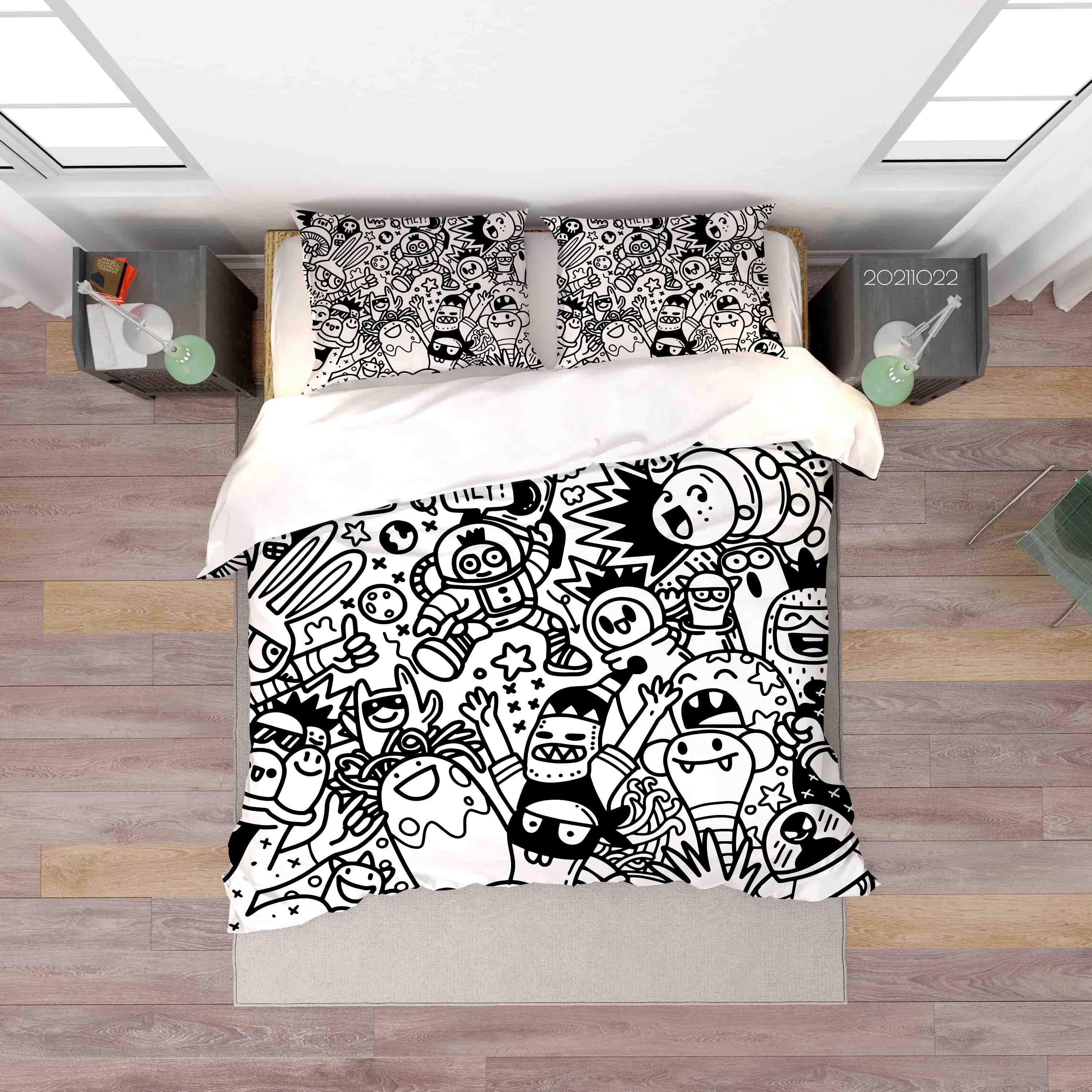 3D Abstract Gray Monster Graffiti Quilt Cover Set Bedding Set Duvet Cover Pillowcases 10- Jess Art Decoration