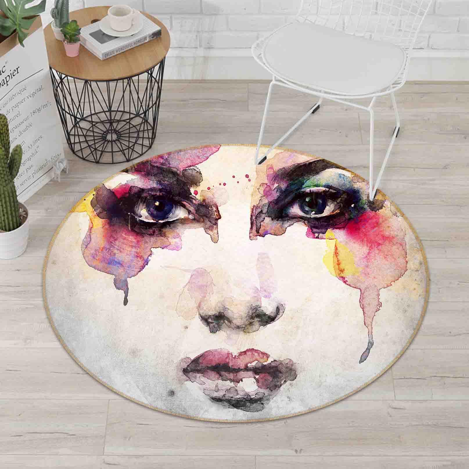 3D Watercolor Woman Face Non-Slip Round Rug Mat 96- Jess Art Decoration