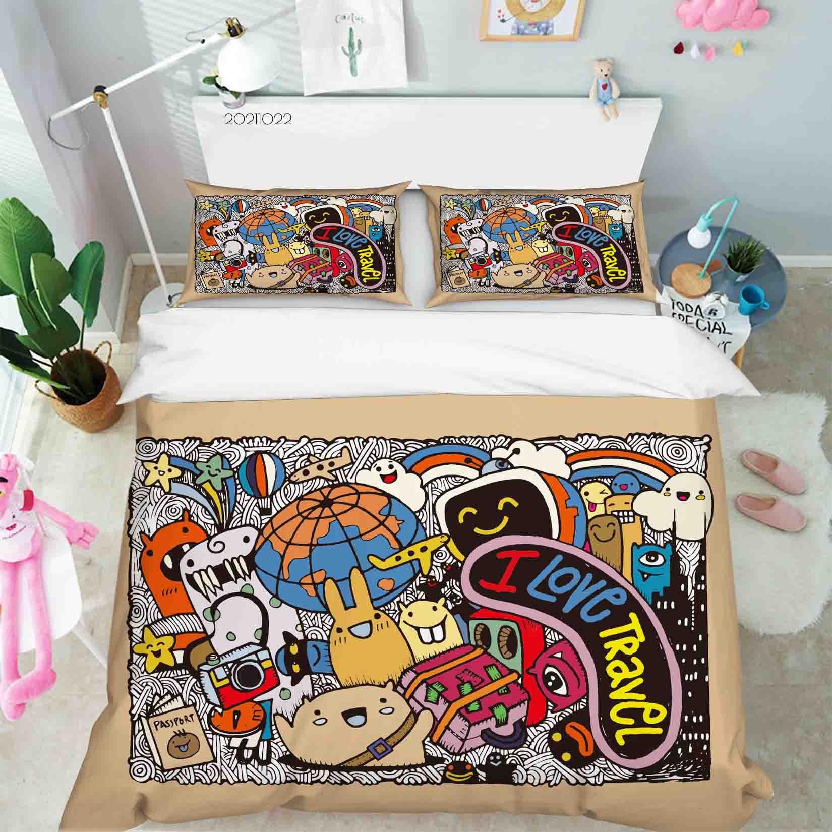 3D Abstract Color Monster Graffiti Quilt Cover Set Bedding Set Duvet Cover Pillowcases 41- Jess Art Decoration